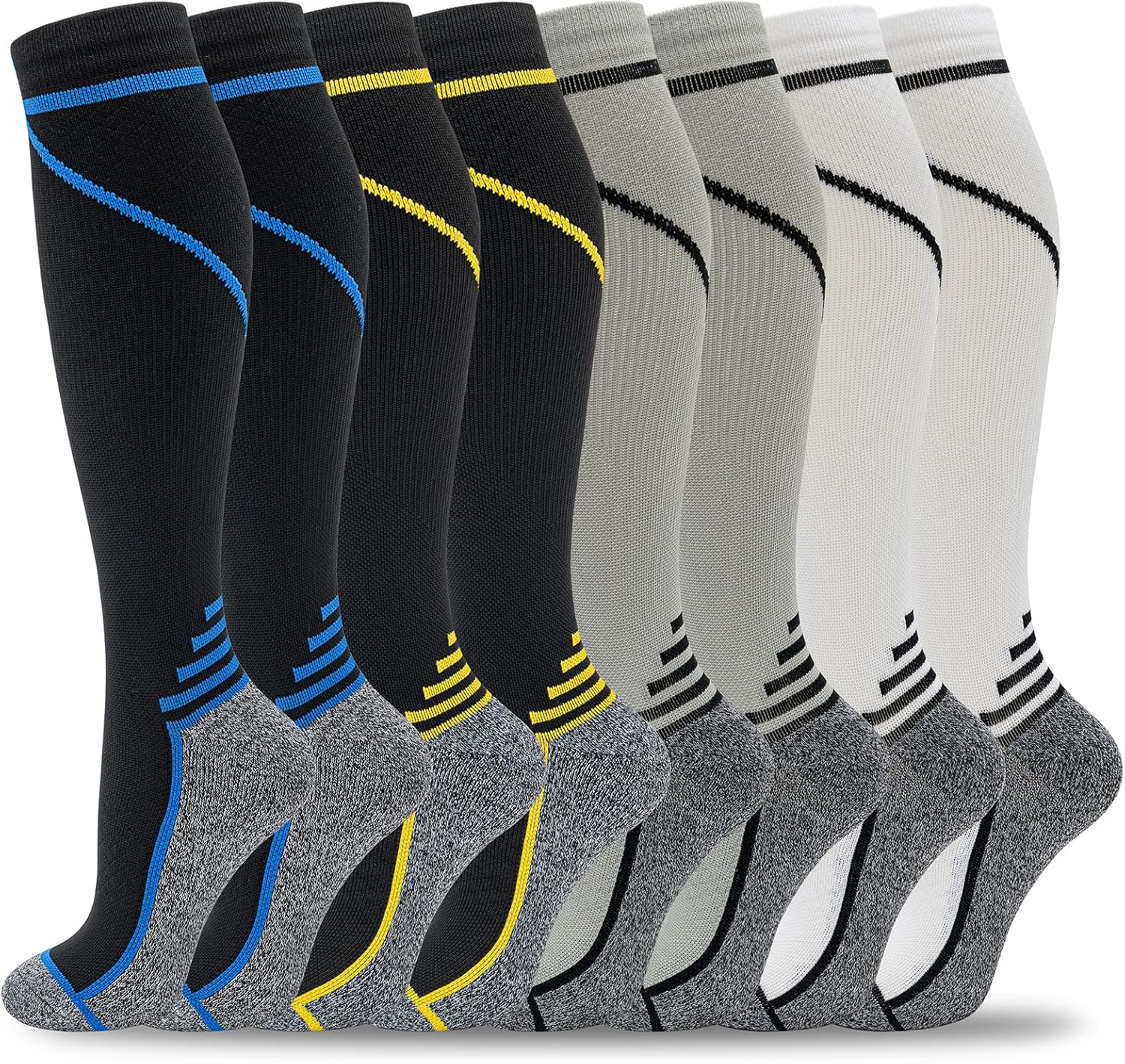 fenglaoda 8 Pairs Compression Socks for Men & Women 20-30 mmHg Knee High Nurse Pregnant Running Medical and Travel Athletic