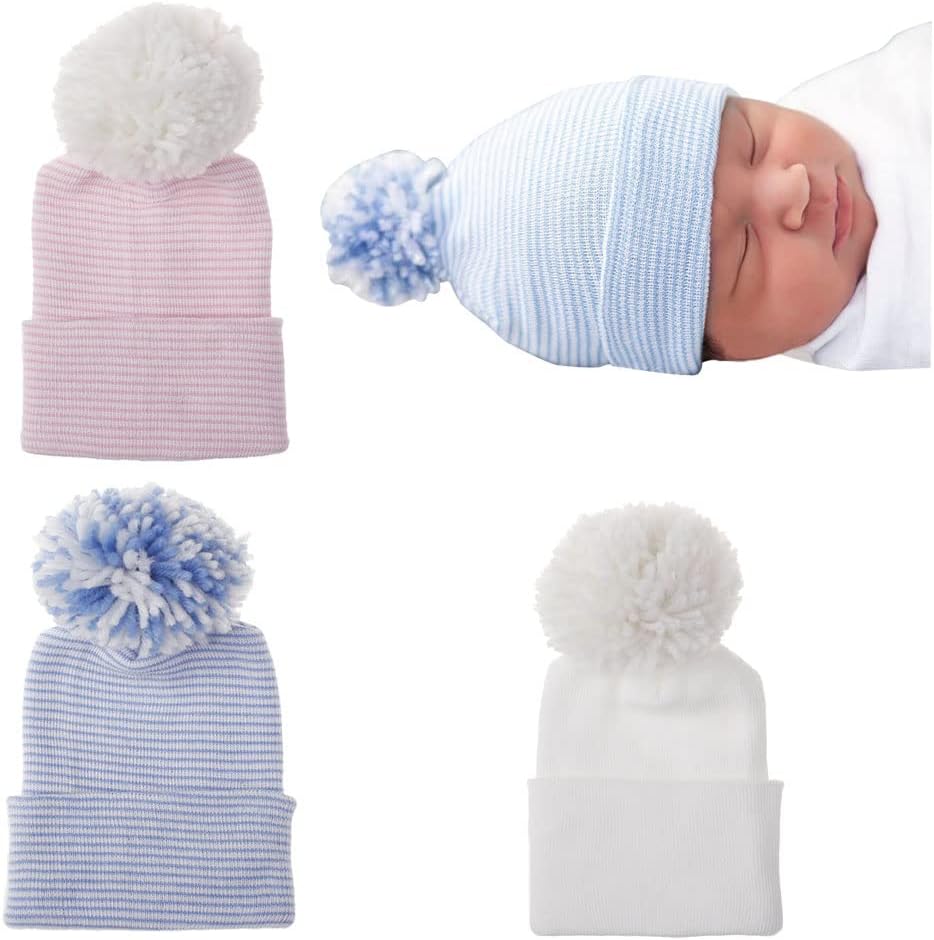 Newborn Baby Hat Infant Caps Baby Boy Girl Toddler Hospital Hats Bow Double Layer Knit Beanie Cap for 0-3 Months