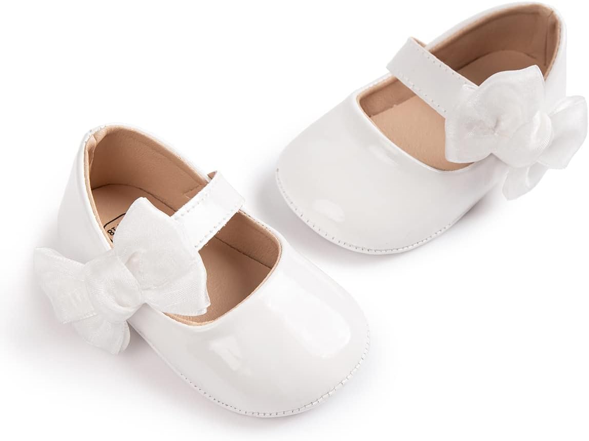 ohsofy Infant Baby Girls Mary Jane Flats Non-Slip Bowknot Princess Wedding Dress Shoes Toddler Crib Shoes