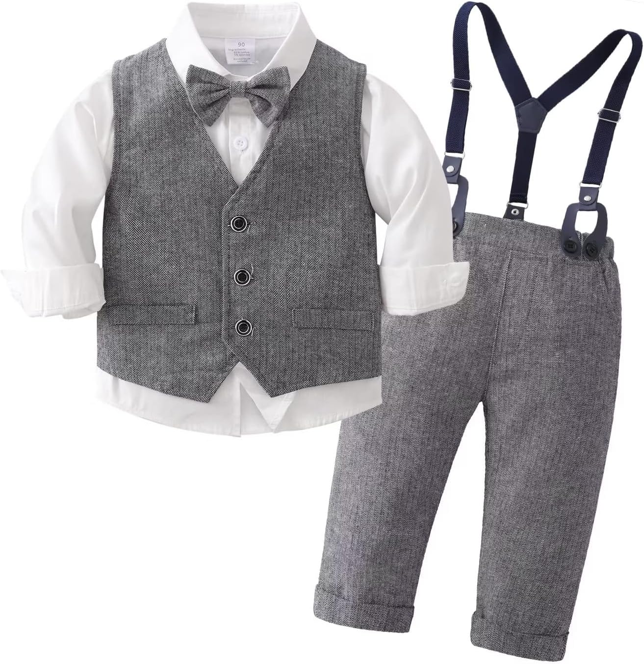 Tiepant Boys 3-Piece Vest Suits Long Sleeve Gentleman Outfits Set for Toddler