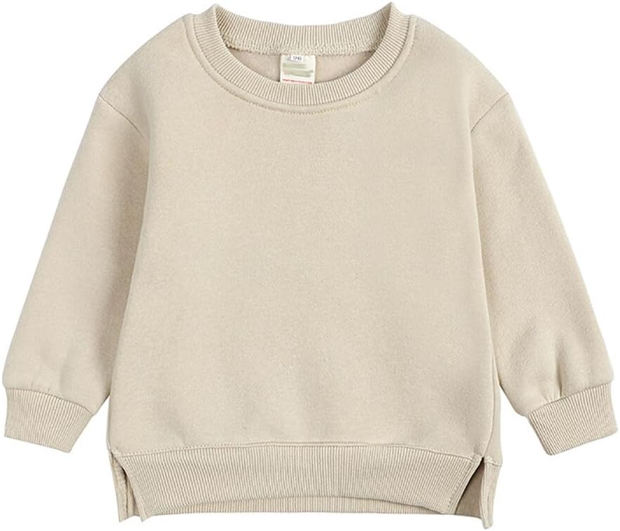 Toddler Baby Boy Girl Fleece Pullover Sweatshirt Solid Color Crewneck Blouse Shirt Tops Warm Fall Winter Clothes