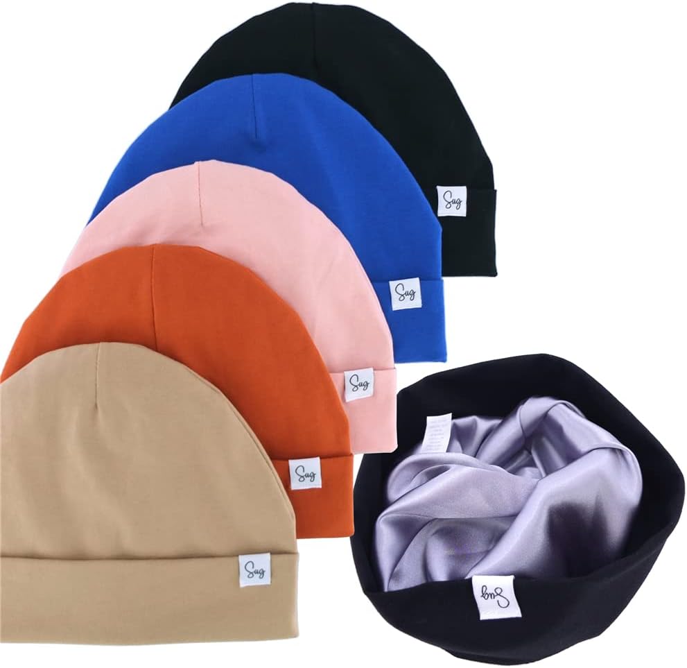 Jersey Beanie Hat for Newborn Baby Boys Girls Silky Satin Lined Hats Bonnet Toddler Infant Little Kids Beanies Caps