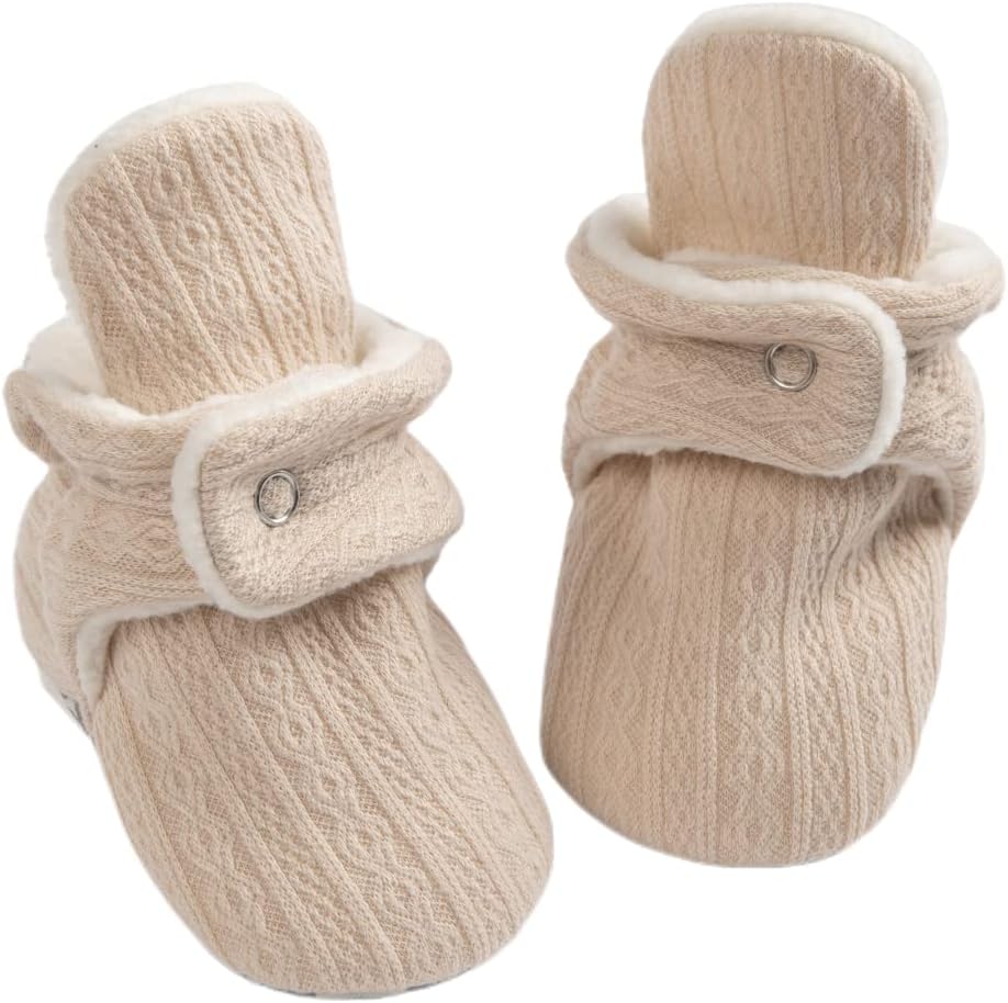 KIDSUN Infant Baby Boy Girl Cozy Fleece Bootie Newborn Stay On Slipper Winter Warm Gripper Non-Slip Crib Shoes