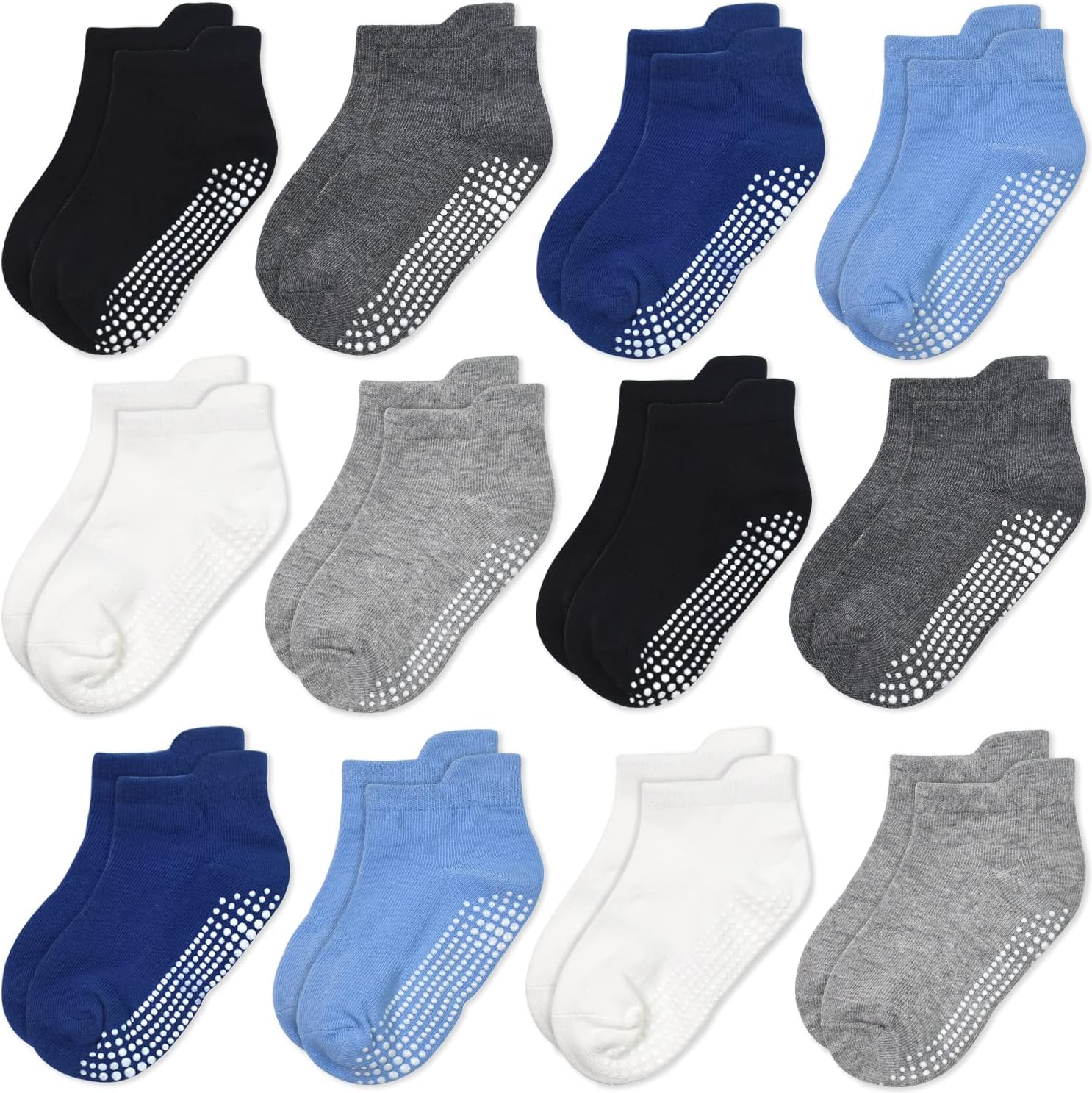 GRPSKCOS Non Slip Toddler Baby Socks 12 Pairs Anti Skid Ankle Socks for Kids Boys Grips Crew Socks for 1-7 Years Children