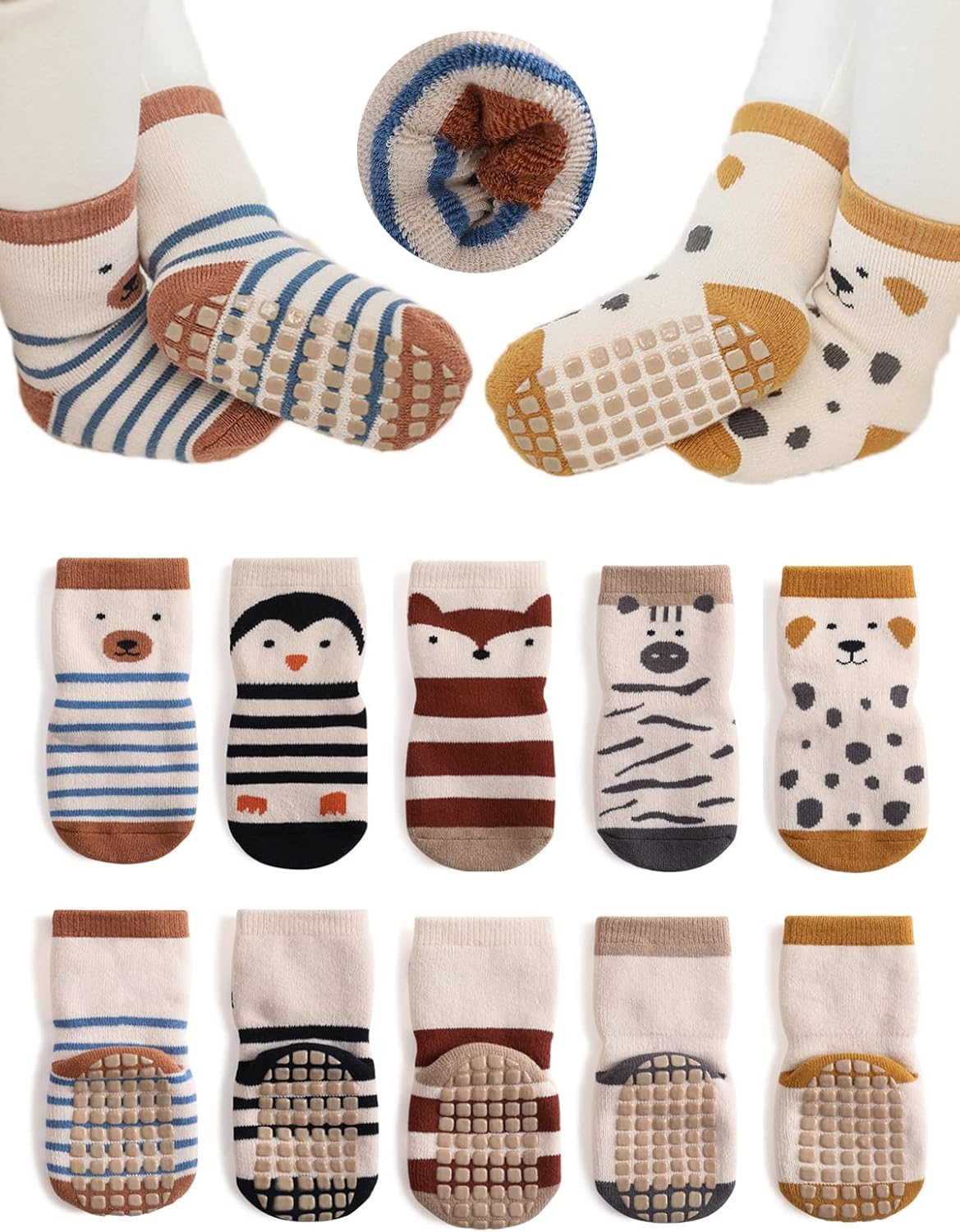 Baby Non-skid Grip Socks Toddler Socks Warm Thick Anti Skid Slipper Crew Socks for Girls Boys Newborn Infant