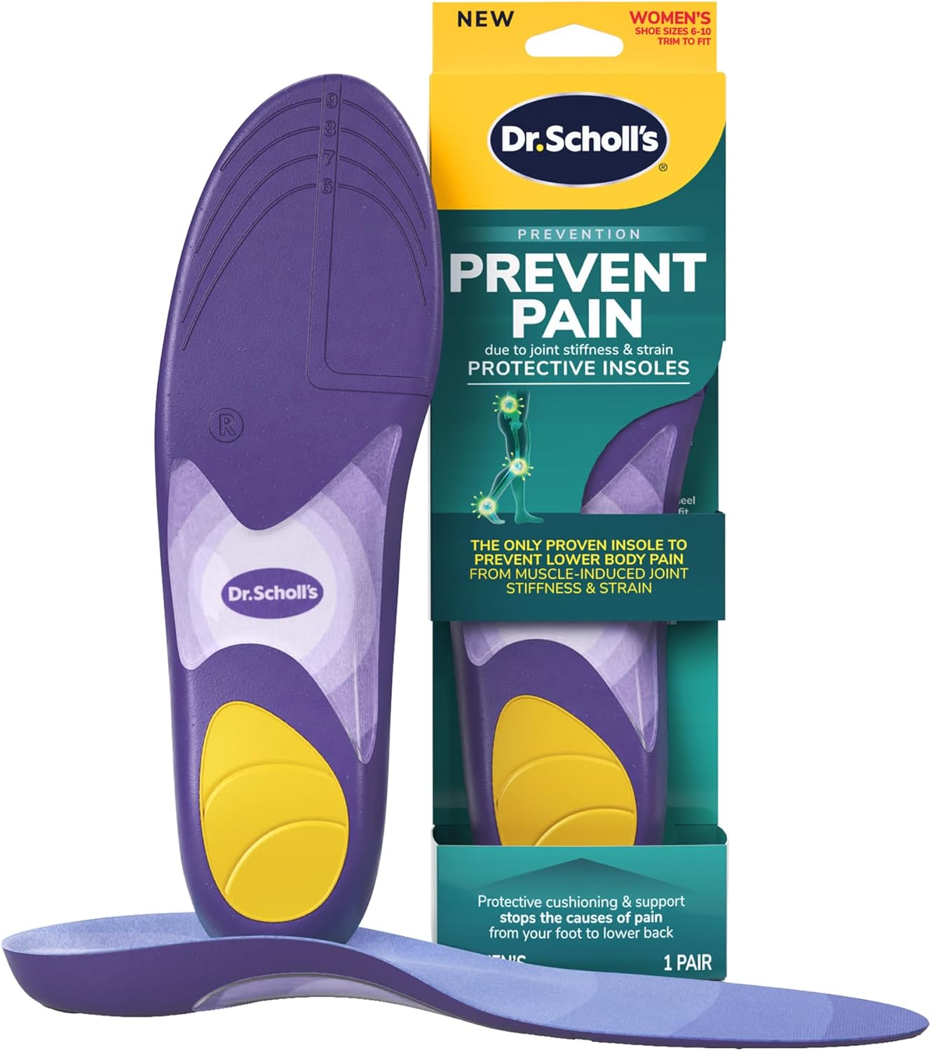 Dr. Scholl's Prevent Pain Insoles for Women, Size 6-10, 1 Pair: The Only Proven Insole to Prevent Lower Body Pain - Arch Support Shoe Inserts for Women, Protect Against Lower Back, Knee and Foot Pain