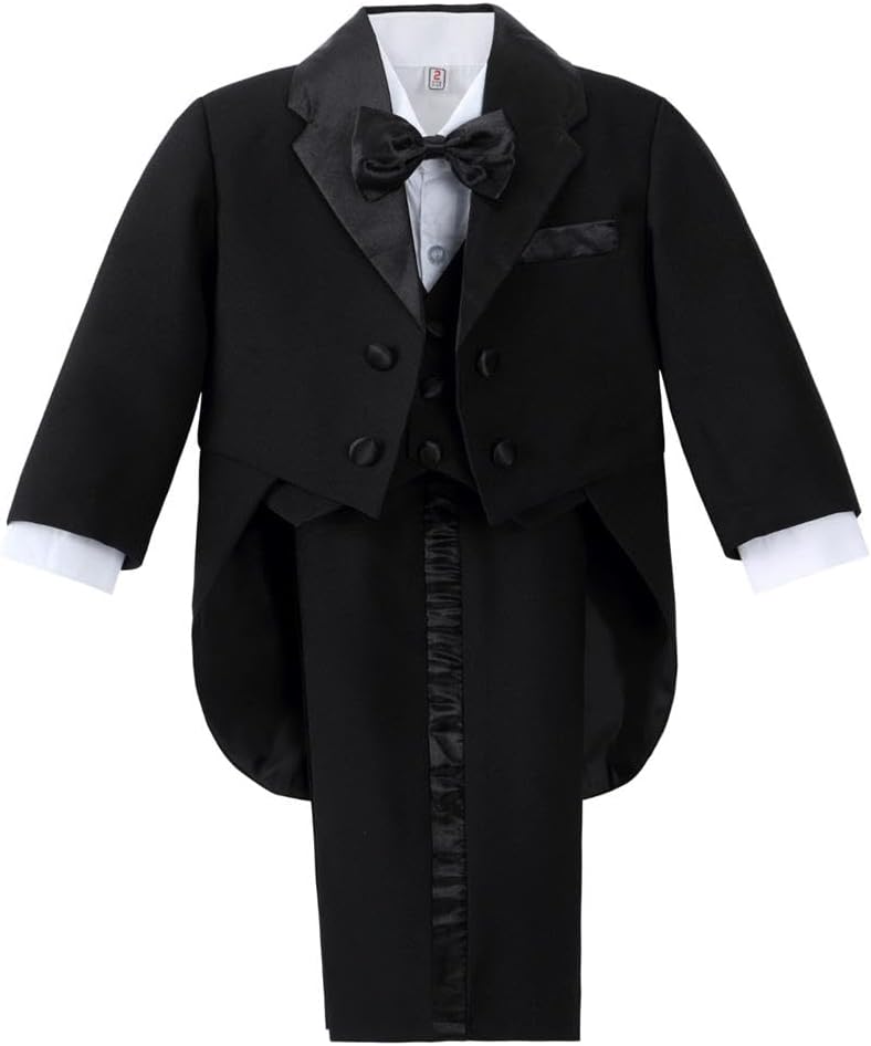 Dressy Daisy Baby Boy Tuxedo 5 Pieces Set Formal Dress Suit Gentleman Tux Wedding Outfit Black White Ivory