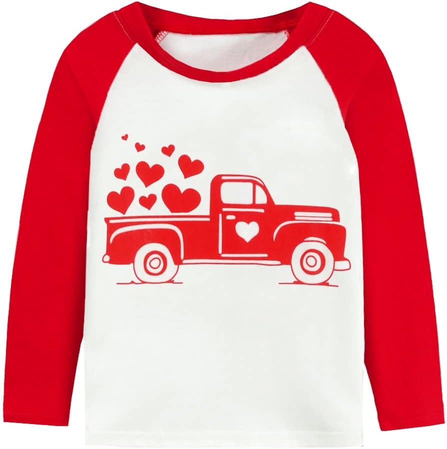 DDSOL Toddler Boys Girls Valentine's Day T-Shirt Unisex Raglan Long Sleeve Tees Loads of Love Heart Kids Boys Tops 2-8 Years