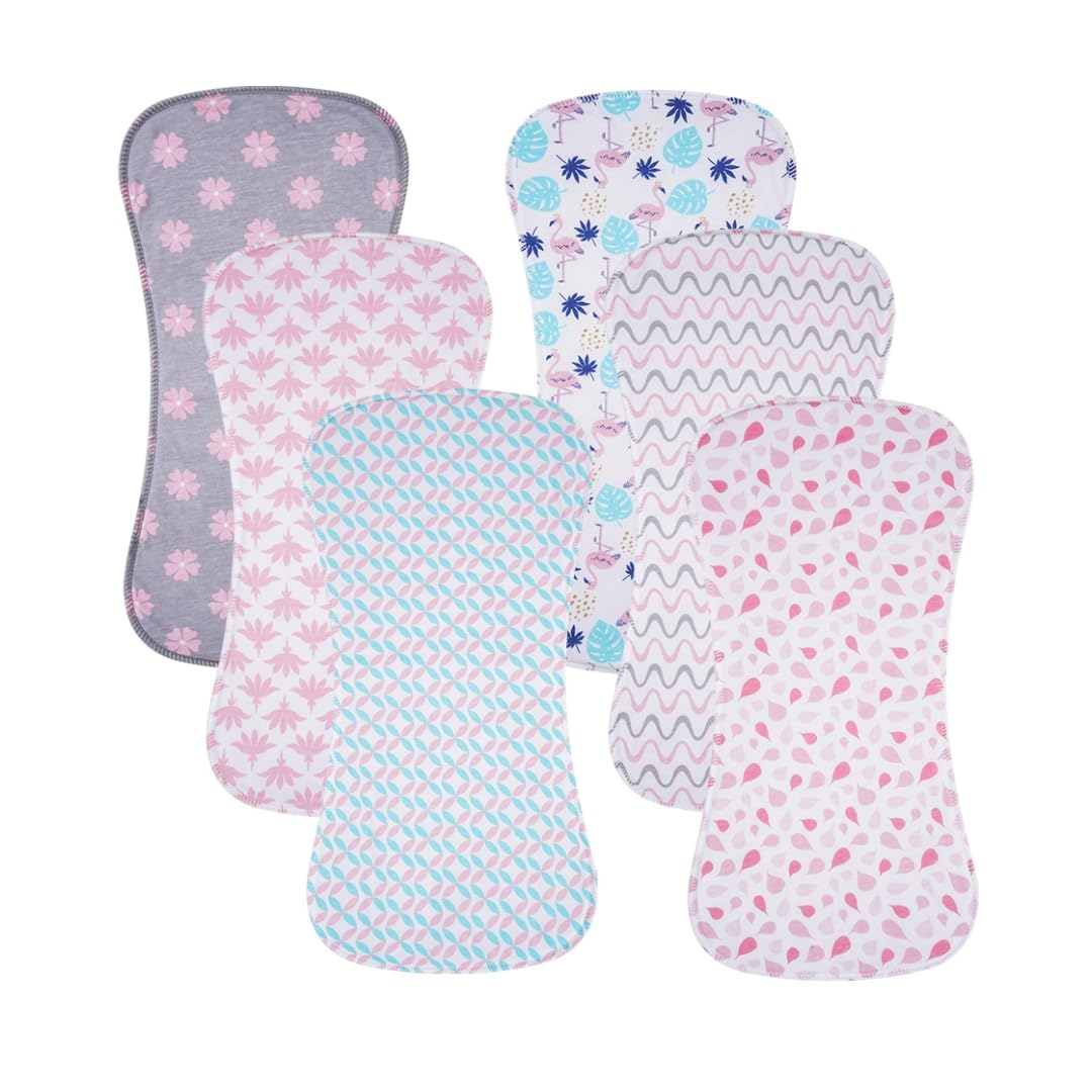 6 Pack Cotton Baby Burp Cloths Extra Absorbent Soft for Baby Boys and Girls (Pink02)