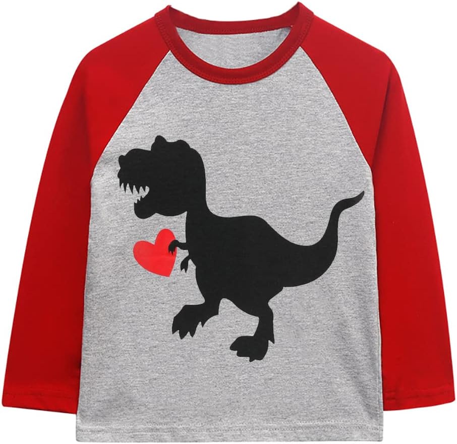 Little Hand Boys Valentines Day Truck Shirts Raglan Long Sleeve Dinosaur T-Shirts Toddler Baseball Tee for Kids 2-7 Years