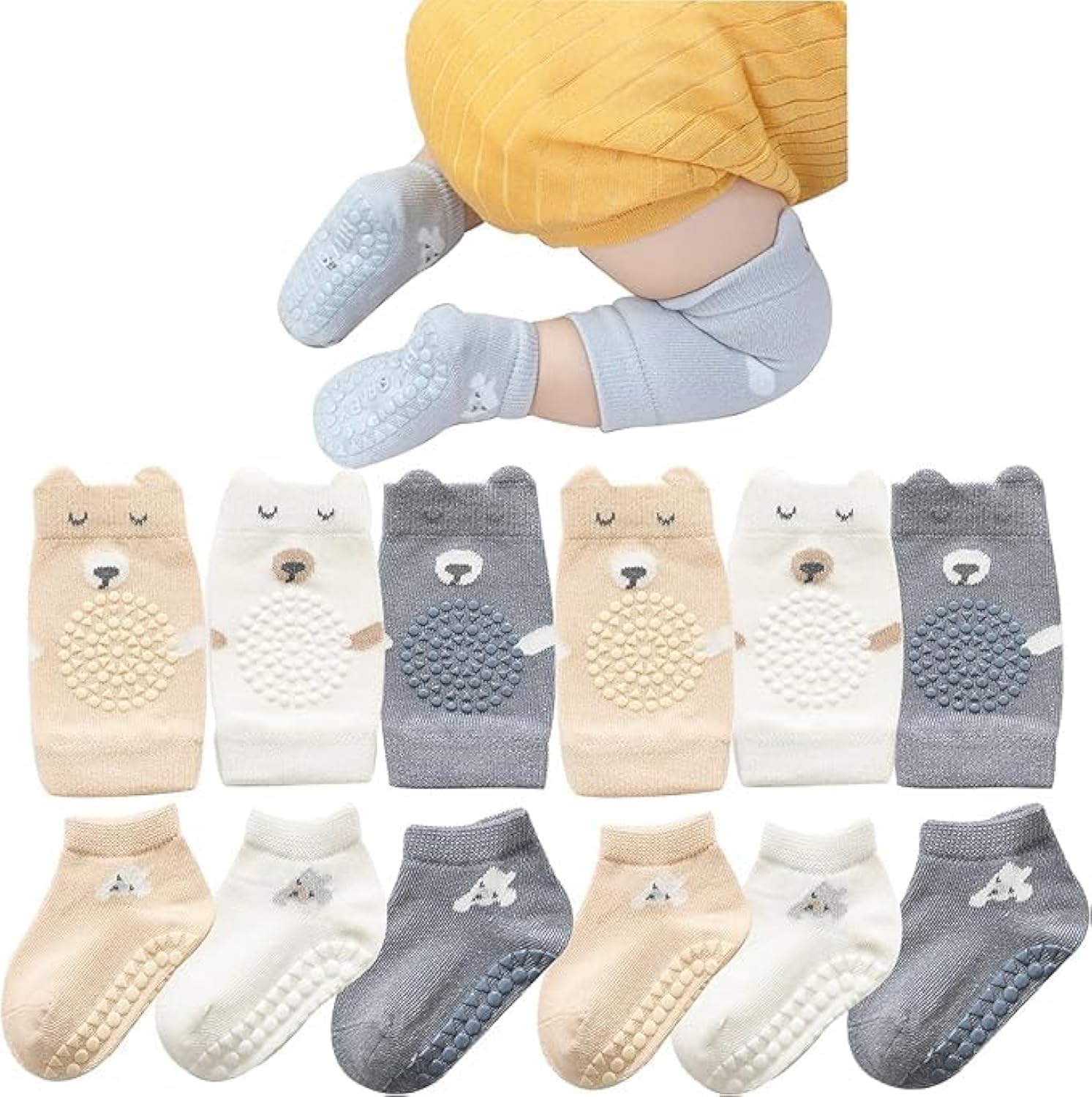 Unisex Baby Crawling Anti-Slip Knee Pads and Socks,Save Baby Knee and Ankle,Baby Walker Essentials