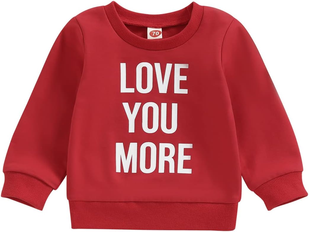 BeQeuewll Infant Toddler Boys Girls Crewneck Sweatshirt Love You More Letter Printed Long Sleeve Pullover Shirt Sweater Tops