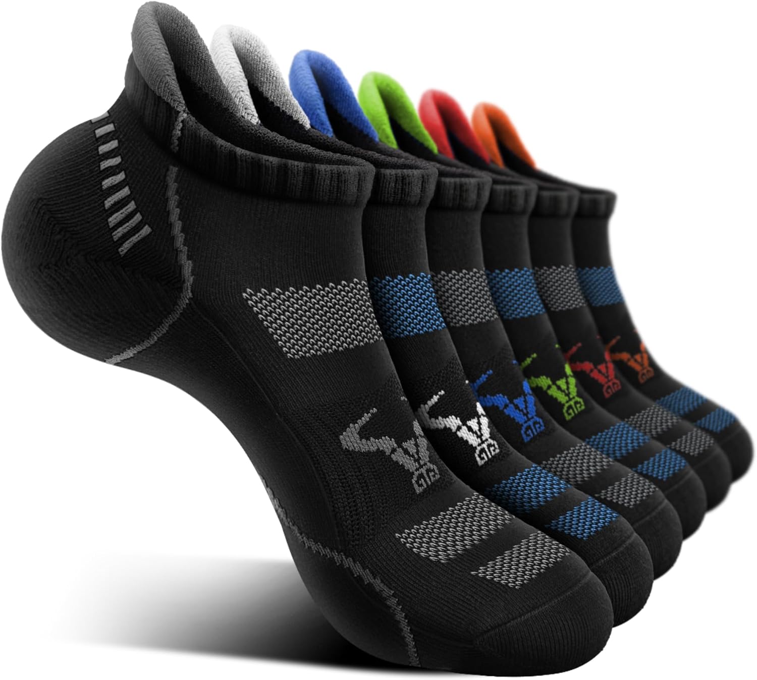 BULLIANT Men Running Socks 6Pairs-Ankle Athletic Socks Wicking Cushioned for Men Walking-Arch Compression Support