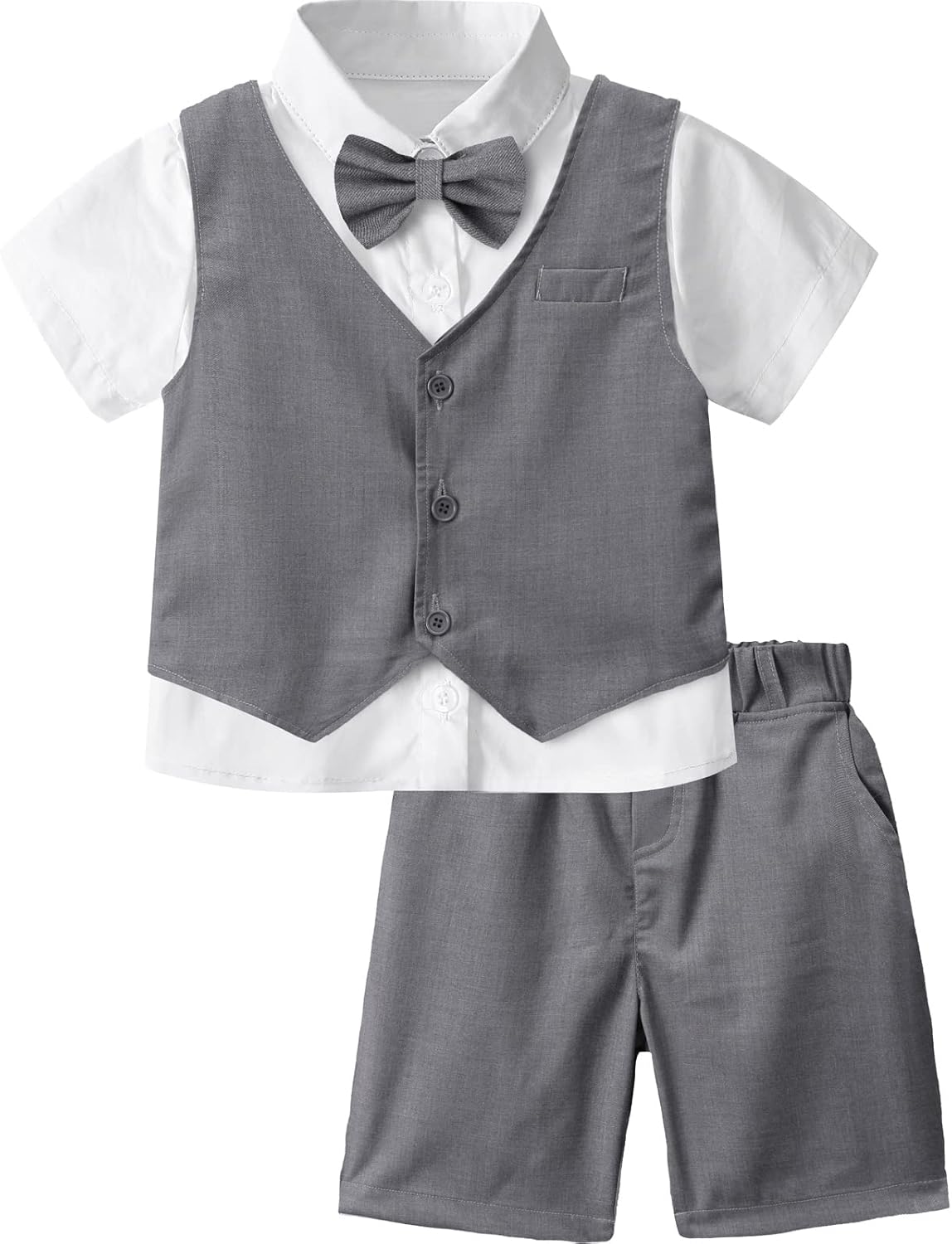 A&J DESIGN Toddler Suit, Gentleman Outfit for boys, 3pcs Clothes Set Shirt & Vest & Shorts with Bowtie