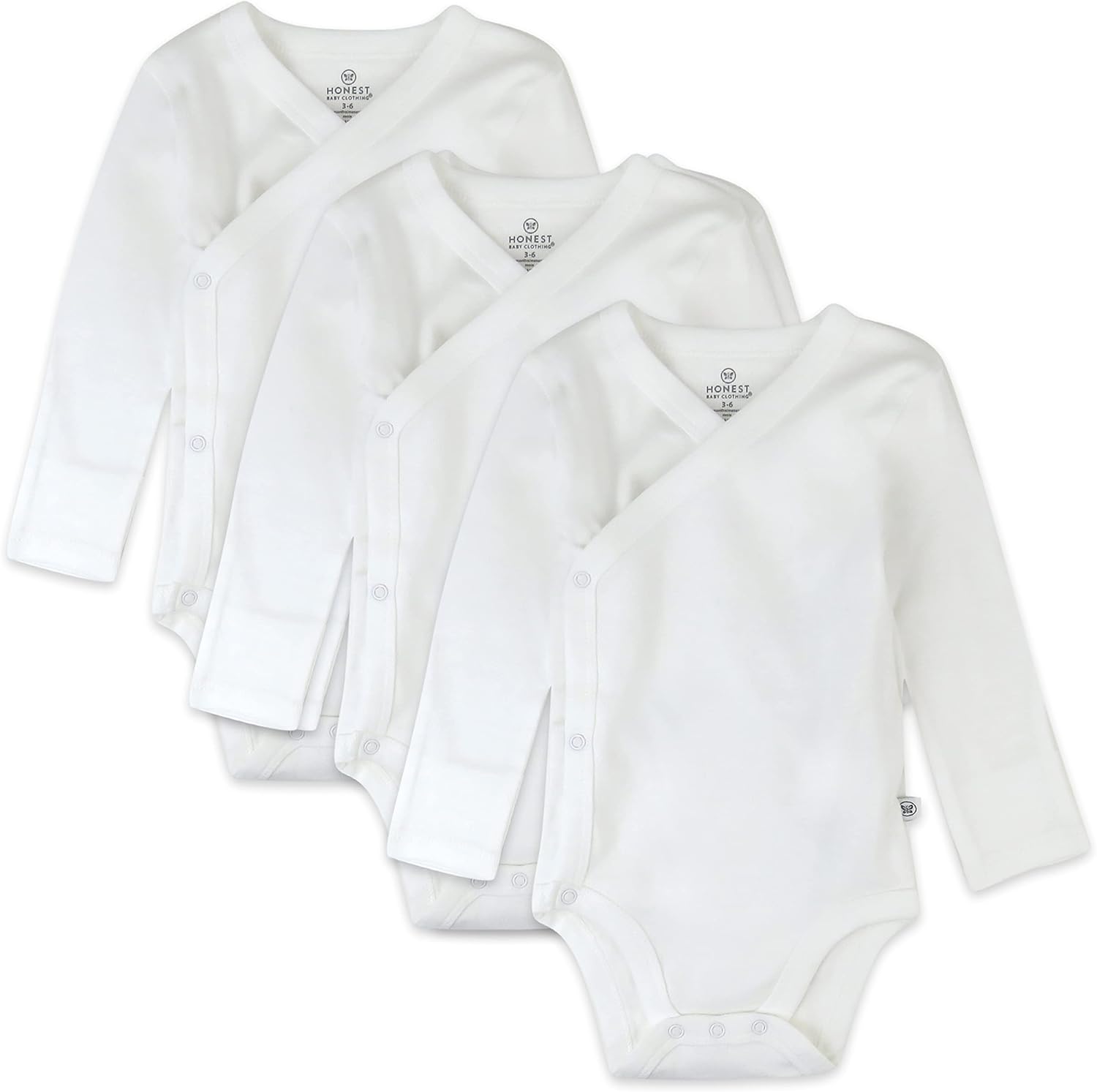 HonestBaby Baby Long Sleeve Side-Snap Organic Cotton Kimono Bodysuits (3 Pack)