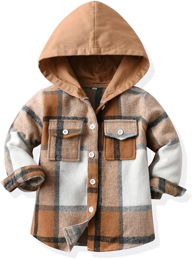 Feidoog Toddler Baby Boys and Girls Plaid Shirts Jacket Long Sleeve Lapel Button Down Top Outwear Clothes