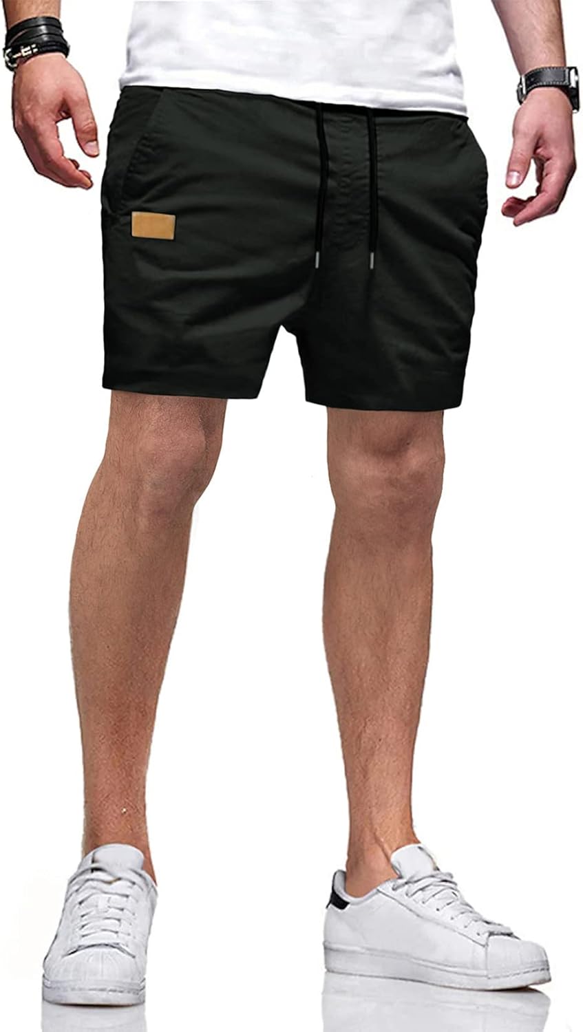 JMIERR Mens Casual Shorts - Cotton Drawstring Summer Beach Stretch Twill Chino Golf Shorts with Pockets