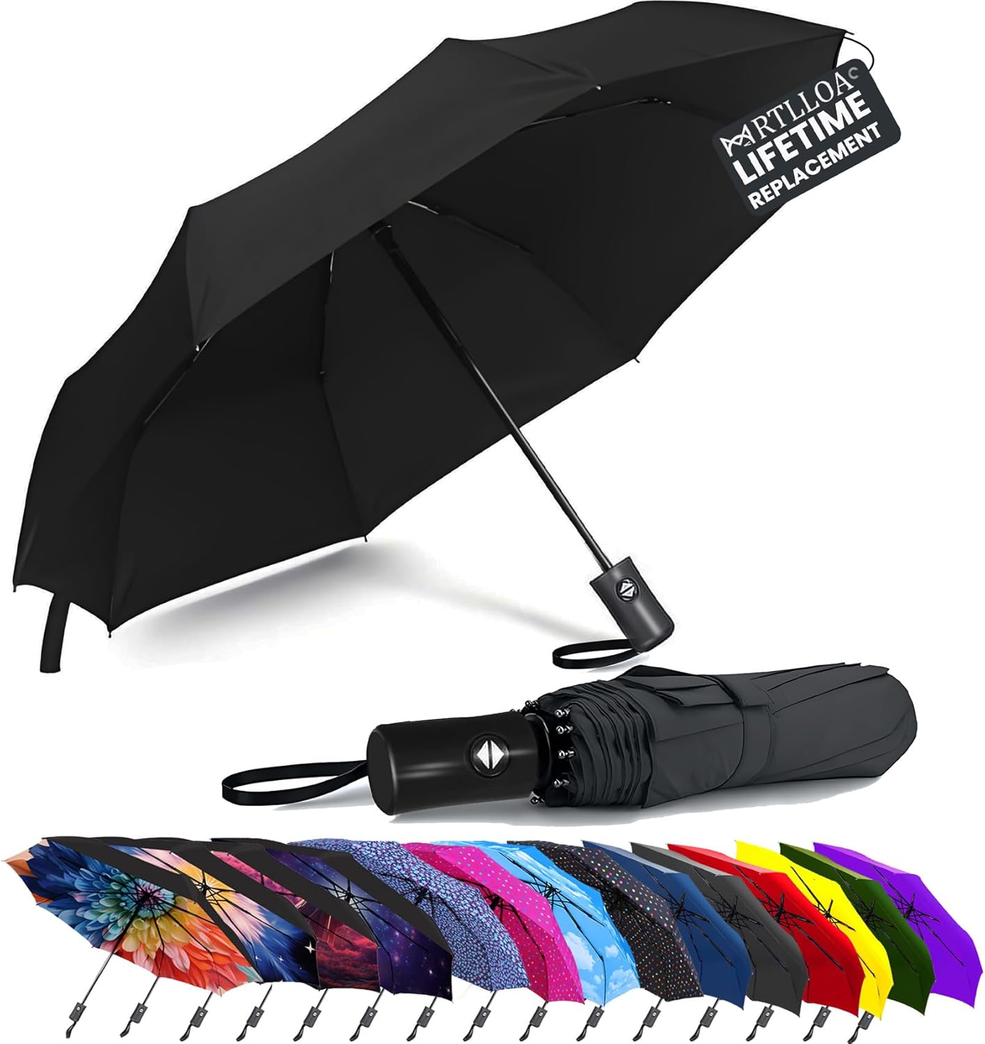 MRTLLOA 42/49 Inch Compact Windproof Travel Umbrella for Rain, Lightweight, Portable, Automatic, Strong, Waterproof Folding Umbrellas for Women, Men and Teenagers