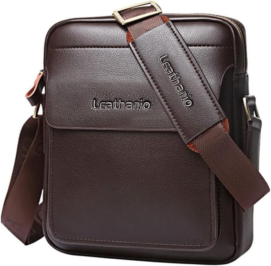 Leathario Men's Crossbody Bag Leather Shoulder bag For Men Small Messenger Purse Sling Satchel Bag For Work Business Travel