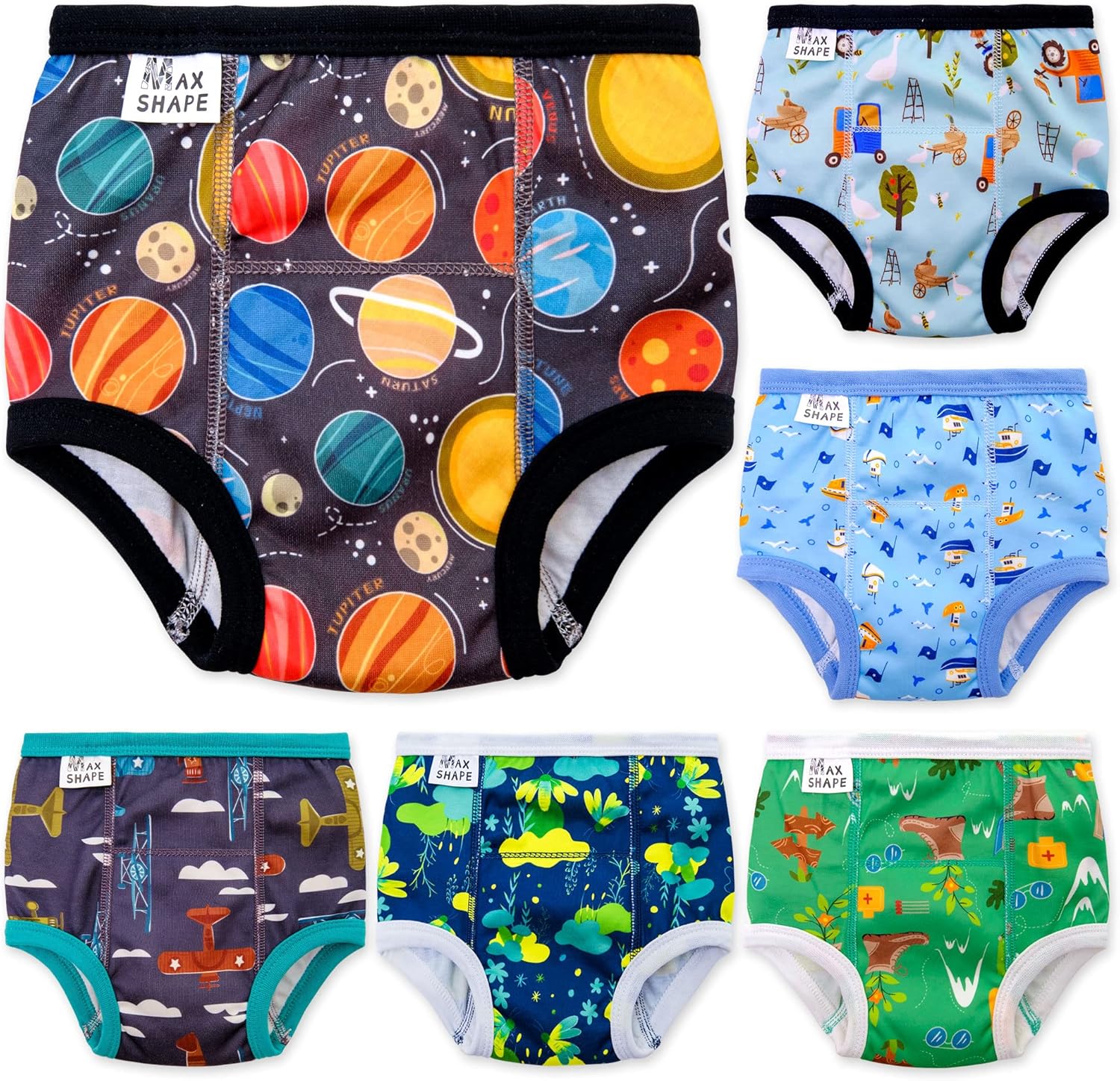 Max Shape 6 Pack Potty Training Underwear for Boys,Washable Baby Boy Toilet Training Pants Training Underwear Fit 2T-6T