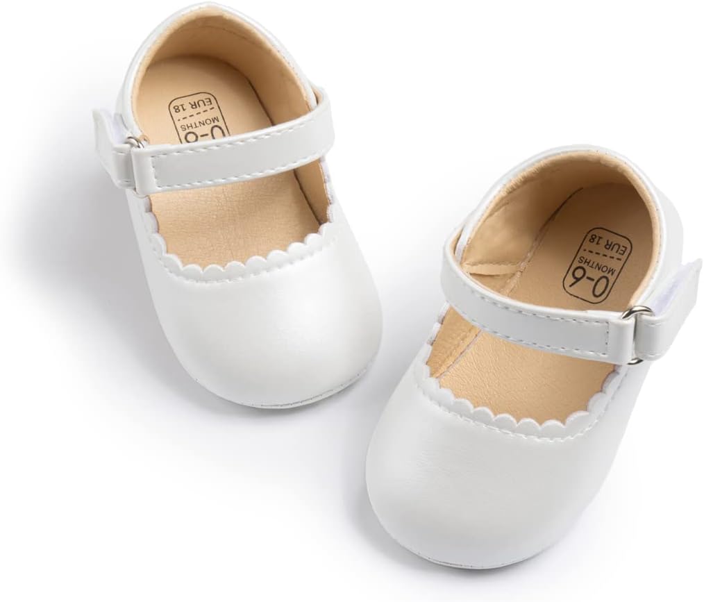 CENCIRILY Infant Baby Girls Mary Jane Flats Non Slip Soft Sole Prewalker Princess Wedding Dress Shoes