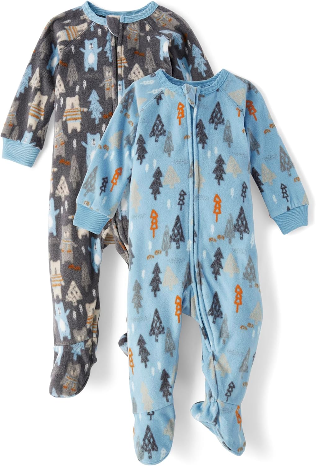 The Children's Place Baby Boys' and Toddler Fleece Zip-Front One Piece Footed Pajamas 2-Pack