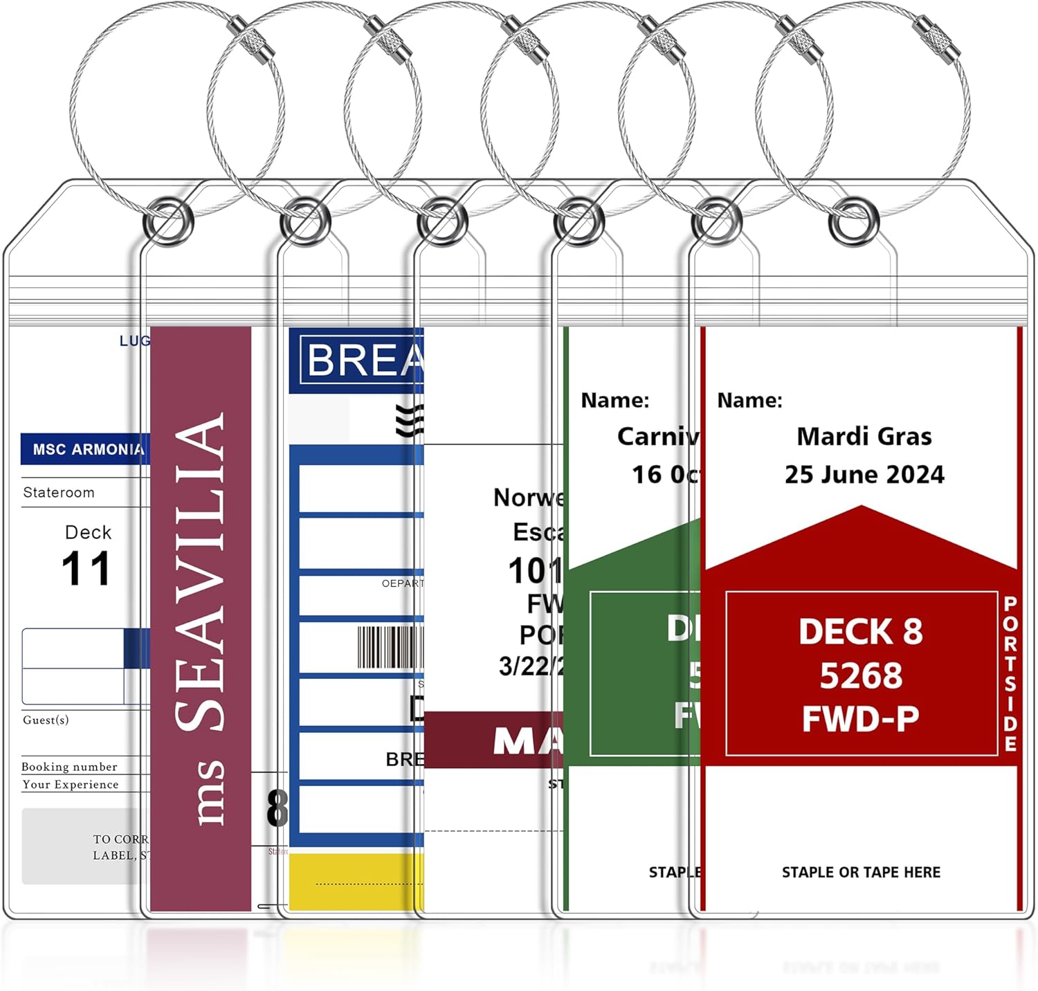 6 Pack Luggage Tags for Cruise Ship Essentials for NCL, Princess, Carnival, Royal Caribbean and Celebrity Cruise Necessities by SEAVILIA