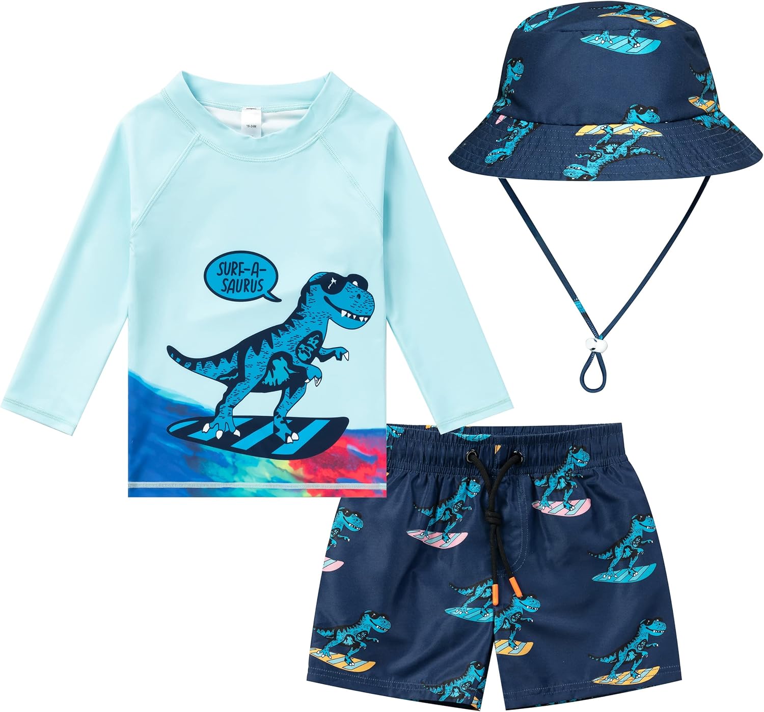 Toddlers and Baby Boys' 3-Piece Swimsuit Trunk Rashguard Set and Sun Hat Swimwear Bathing Suit Sunsuit Swim Shirt UPF 50+