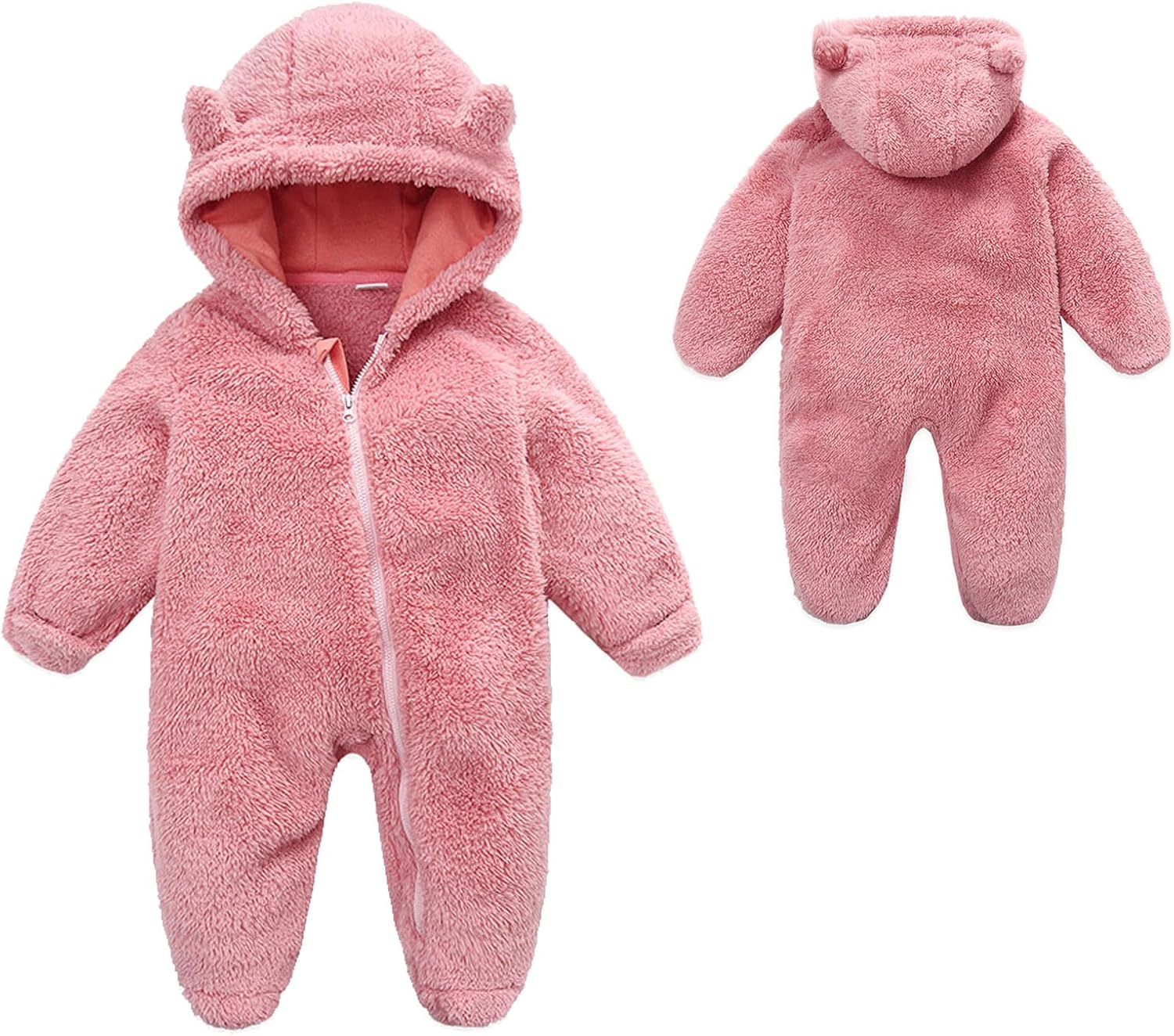 YMYDYFC Baby Fleece Hooded Romper Winter Outwear Jumpsuit Snowsuit Bear Ear Outfits for Boys Girls