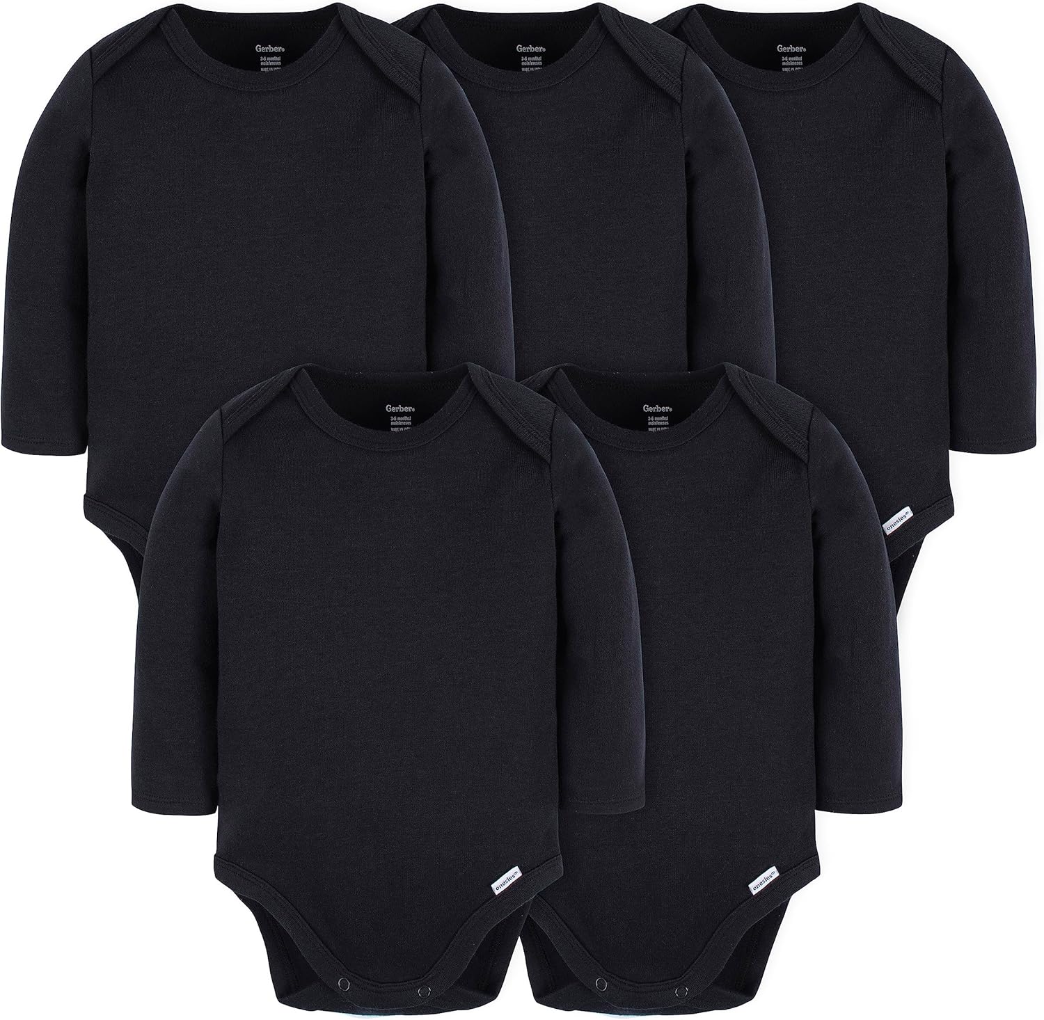 Gerber Baby Long Sleeve Solid Onesies Multi-Pack Interlock 180 Gsm