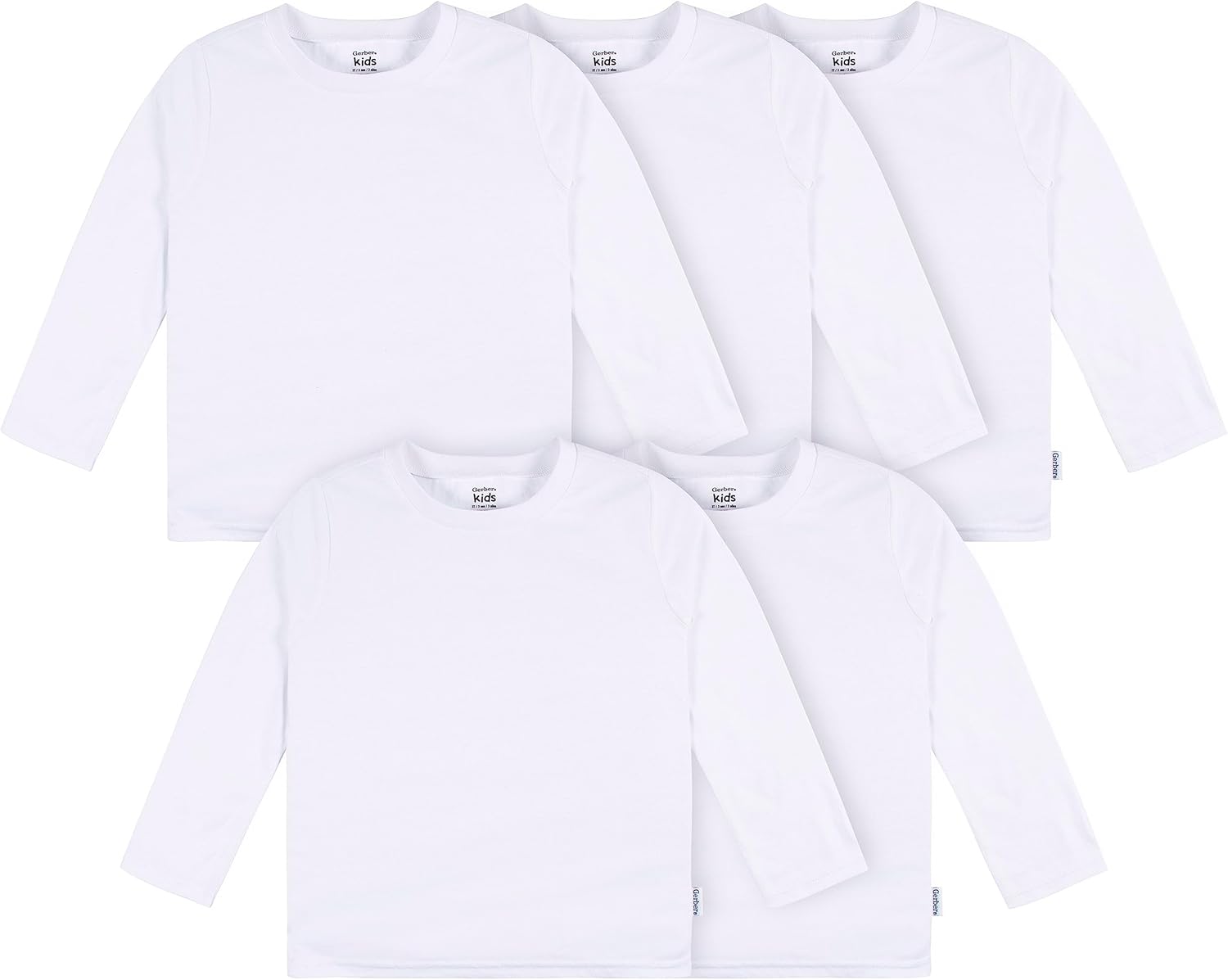 Gerber Baby Toddler 5-Pack Solid Long Sleeve T-Shirts Jersey 160 GSM