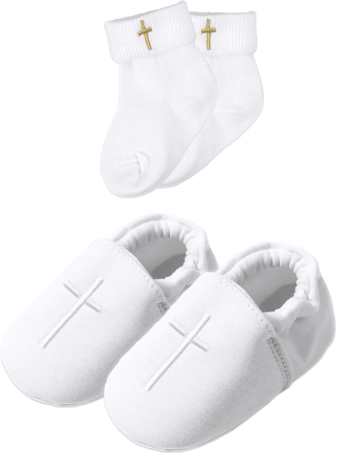 AGJ Baby Boys Baptism Shoes with Embroidered Cross, Infant Toddler Soft Sole White Christening Sneaker