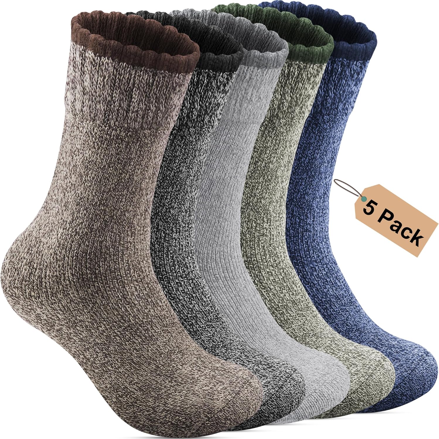 5 Pack Merino Wool Socks Mens for Winter Warm Thermal Socks Thick Hiking Socks for Camping Cozy Socks for Man