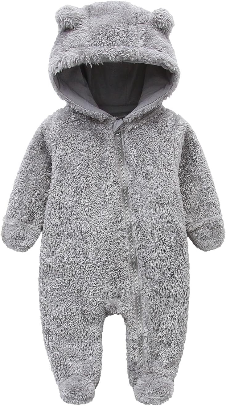 Newborn Baby Jumpsuit Hooded Fleece Rompers Long Sleeve Onesies Outwear Outfits