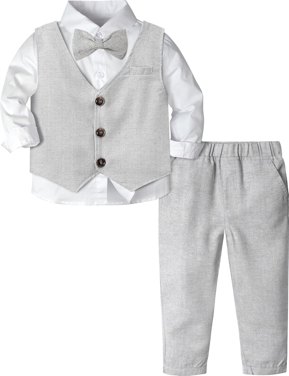 A&J DESIGN 4pcs Baby & Toddler Suit, 12 Months - 5T, Shirt & Pants & Vest & Bow Tie