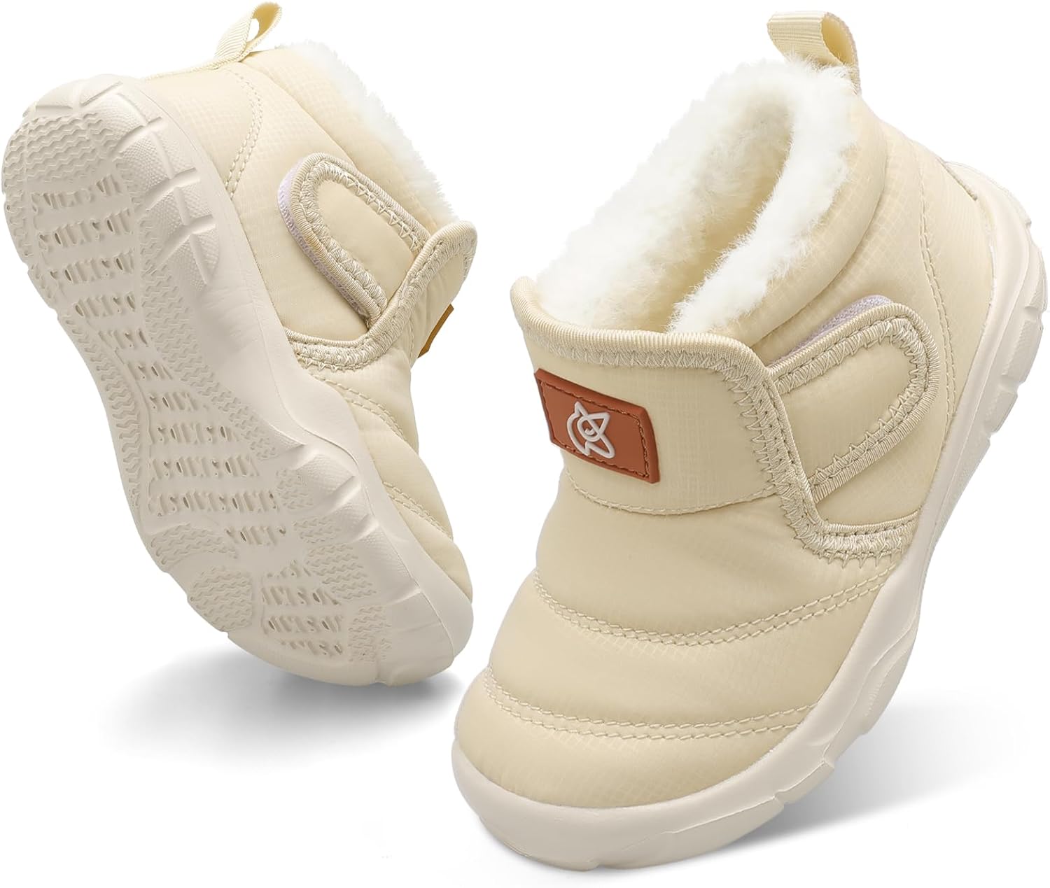 QFH Baby Boys Girls Winter Warm Shoes Cozy Fleece Snow Boots Toddler Non-Slip Walking Shoes Infant Outdoor Water Resistance Faux Fur Booties