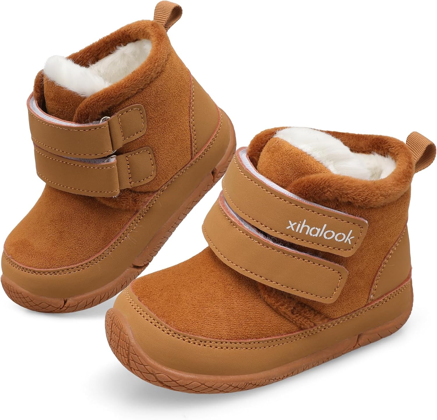 XIHALOOK Toddler Boys Girls Winter Boots Cold Weather Kids Warm Faux Fur Shoes with Two Hook and Loop