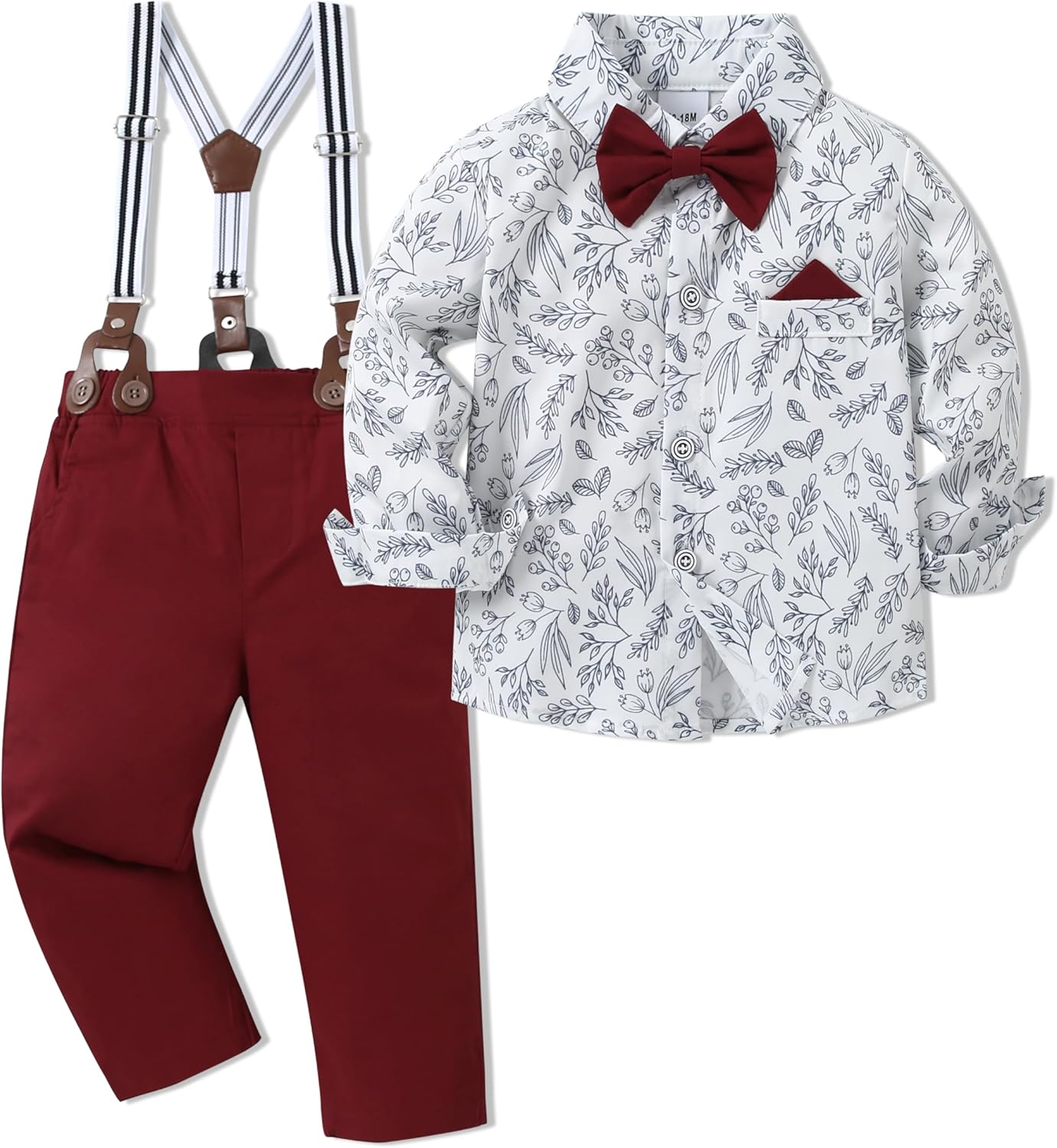 Toddler Baby Boy Clothes Suit 12M-5T Boys Formal Dress Shirt+Bowtie+Suspender Pants Gentleman Wedding Outfits