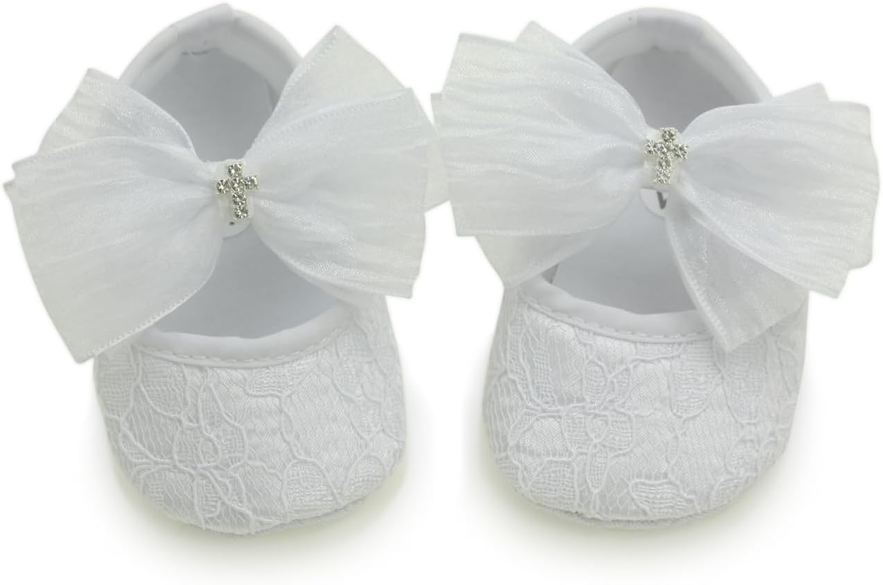 White Shoes for Baby Girls Baptism Shoes and Headband Set Christening Ivory Dress Shoes