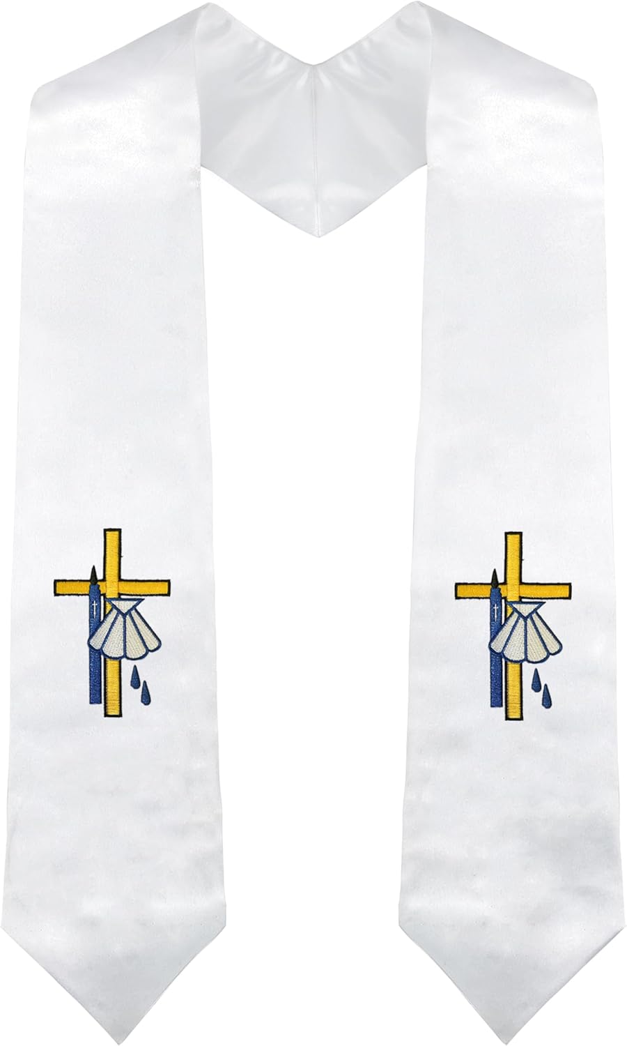 Piecatle Christening Baptismal Stoles with Cross Shell & Candle Embroidery for Chlid Teen Adult