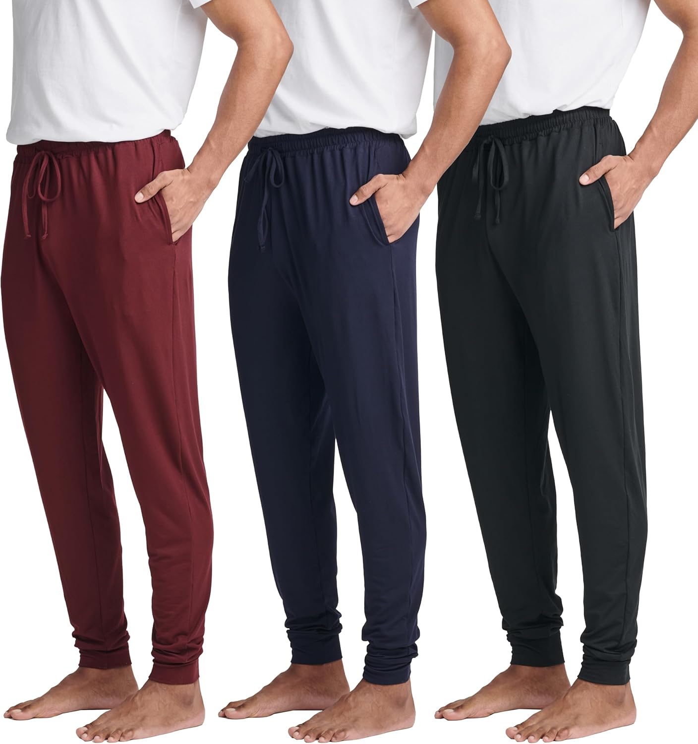 Real Essentials 3 Pack: Men's Soft Lounge Sleep Joggers - Pajama Pants Drawstring & Pockets (Available in Big & Tall)