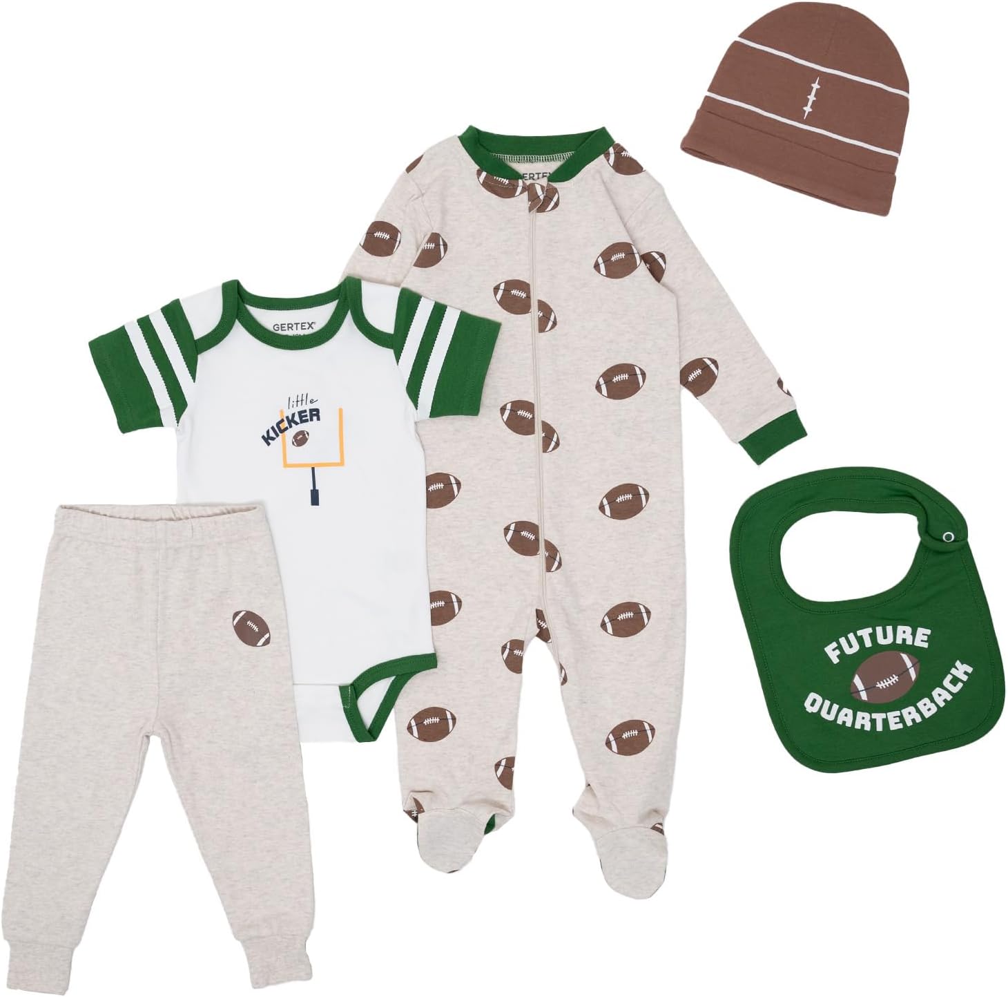 Gertex 5-Piece Layette Sport Set Gift Bundle for Babies & Infants | Baseball, Basketball, Hockey, Soccer, Football