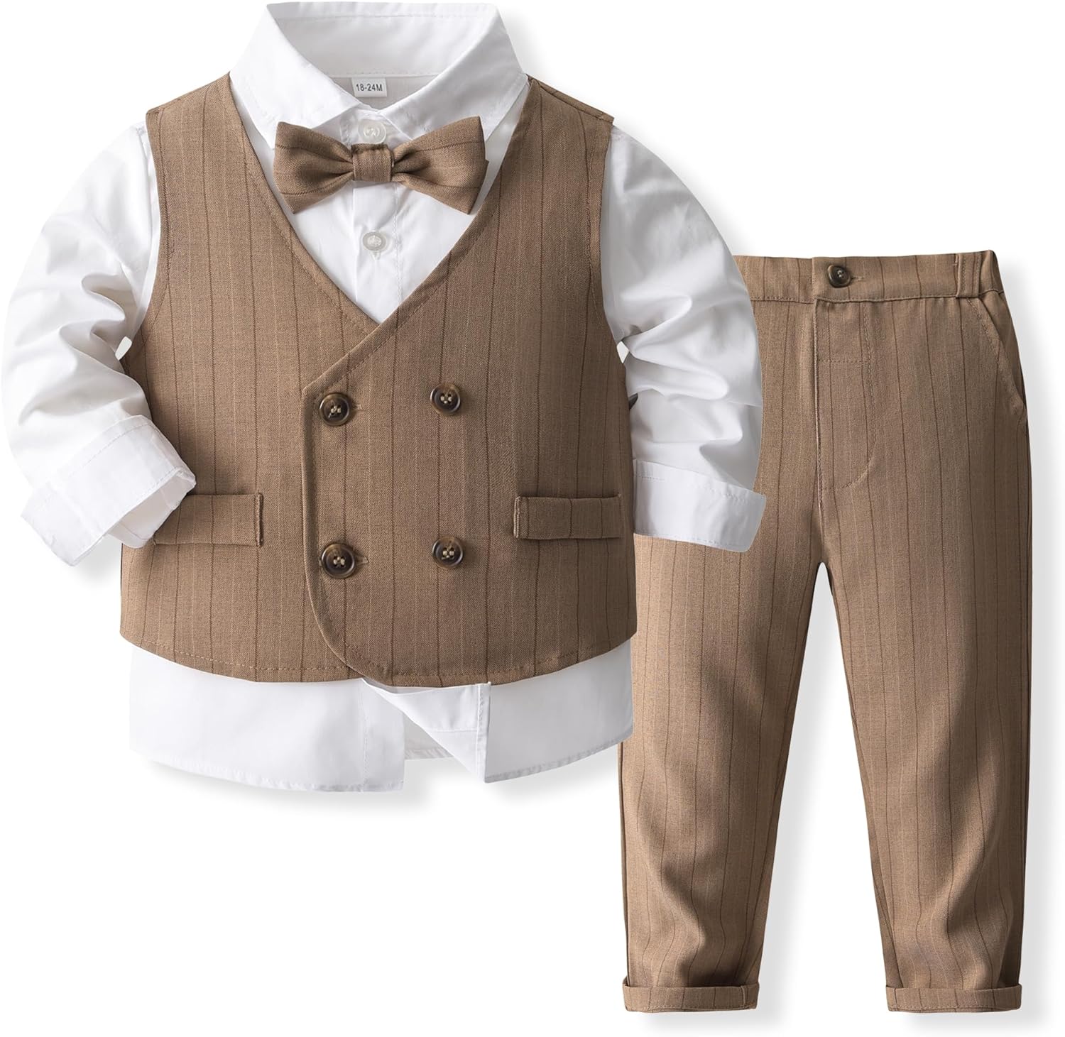 Baby Boys' 4-Piece Gentleman Suit Set with Shirt, Vest, Bowtie and Pants Outfits