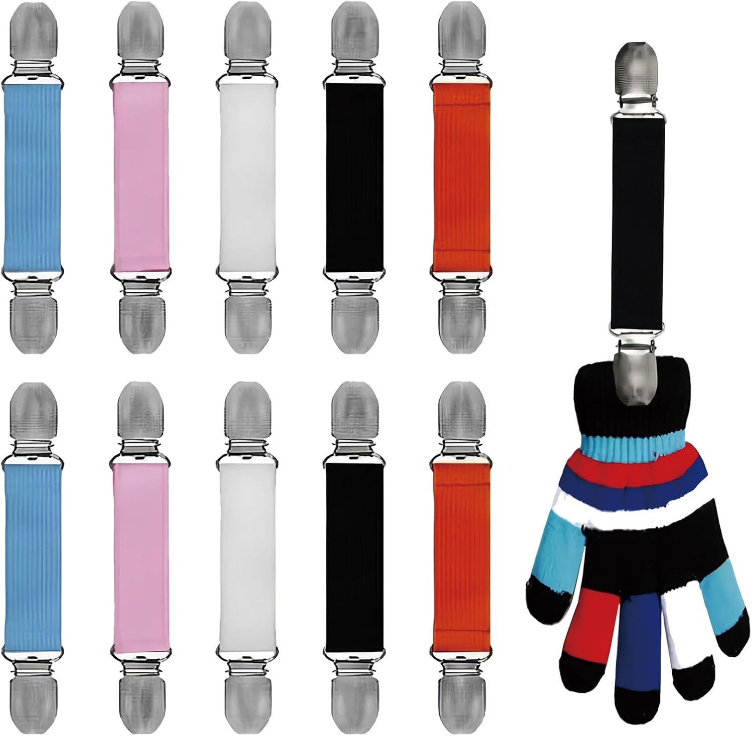 Adjustable Mitten Clips, Elastic Winter Glove Clips Dress Hat Coats Cinch Sweater Cardigan Shawl Clips for Kids Toddlers Babies and Adults 10 Pcs