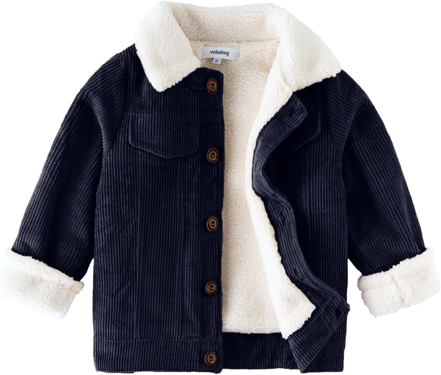 Volunboy Baby Boy Corduroy Jacket Toddler Fleece Winter Coat Kid Sherpa Lined Button Down Warm Outwear