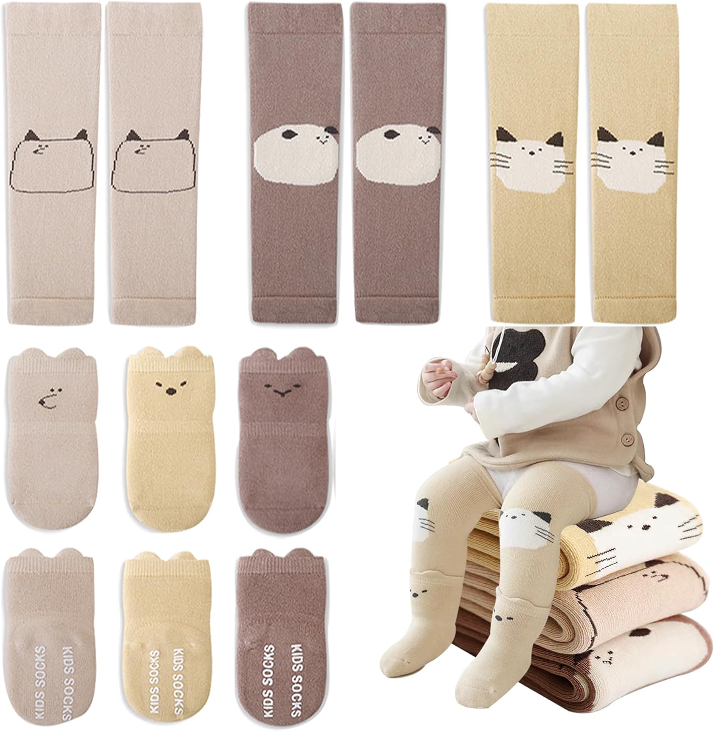 Thickened Infant Toddlers Baby Leg Warmers and Baby Grip Socks for 3-12-24 Month Olds