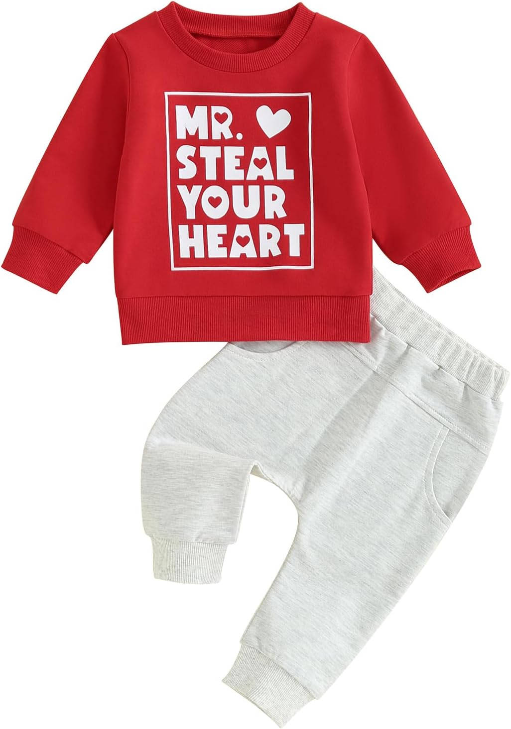 Toddler Baby Boy Valentines St. Patricks Outfits Long Sleeve Letter Print Shirts Crewneck Sweatshirt Jogger Pants