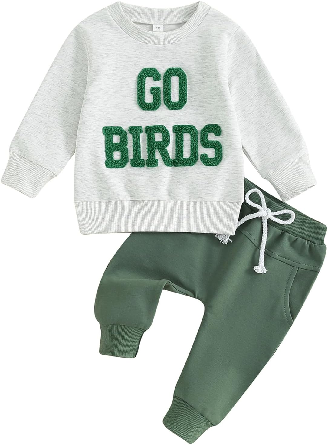 Gueuusu Toddler Baby Boy Girl Fall Winter Outfits Go Birds Fuzzy Embroidered Sweatshirt Top Pants Football Game Day Clothes