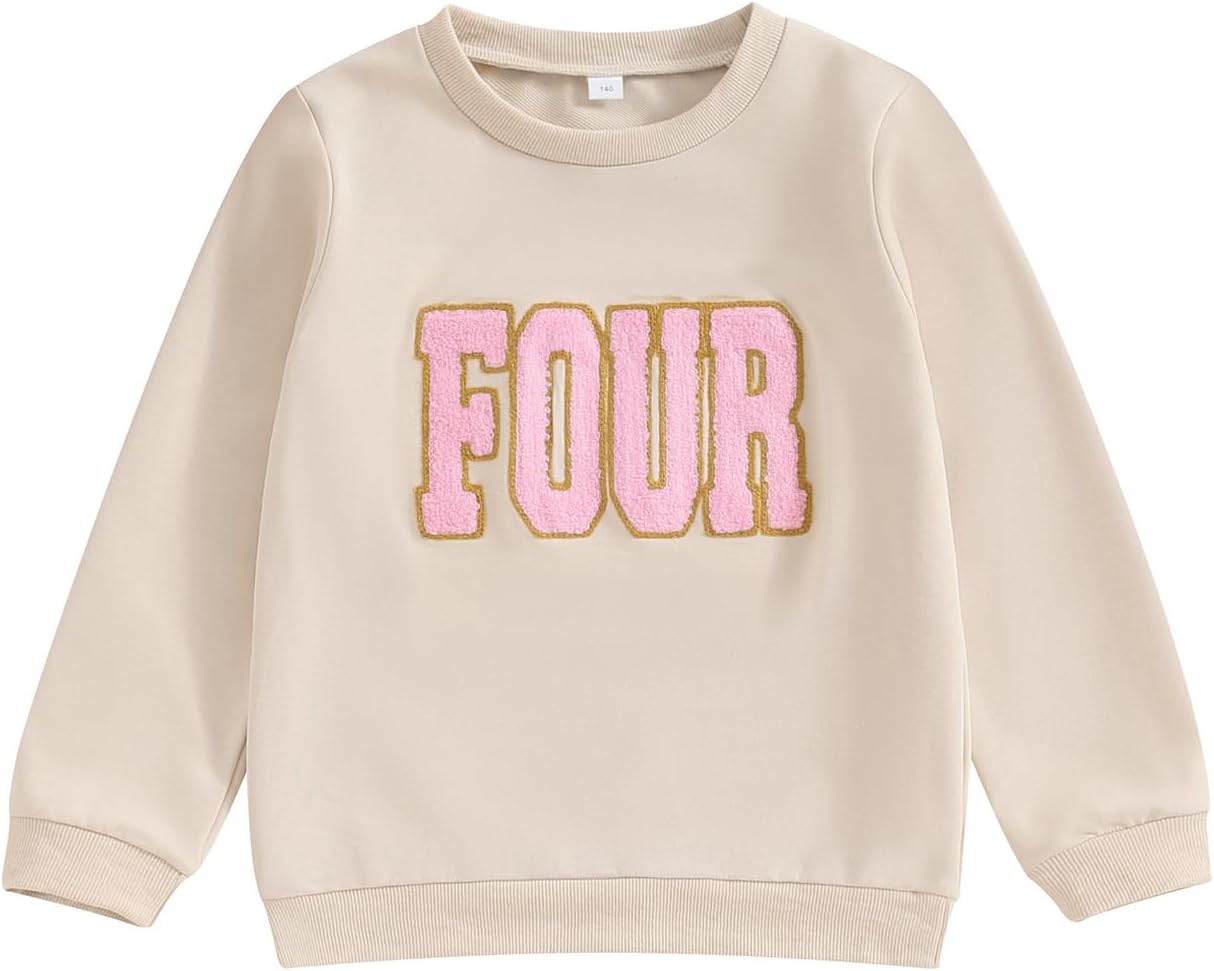 Lamuusaa Toddler Baby Girl Boy Birthday Outfit One/Two/Three/Four/Five/Six Embroidery Sweatshirt Shirts Birthday Gift