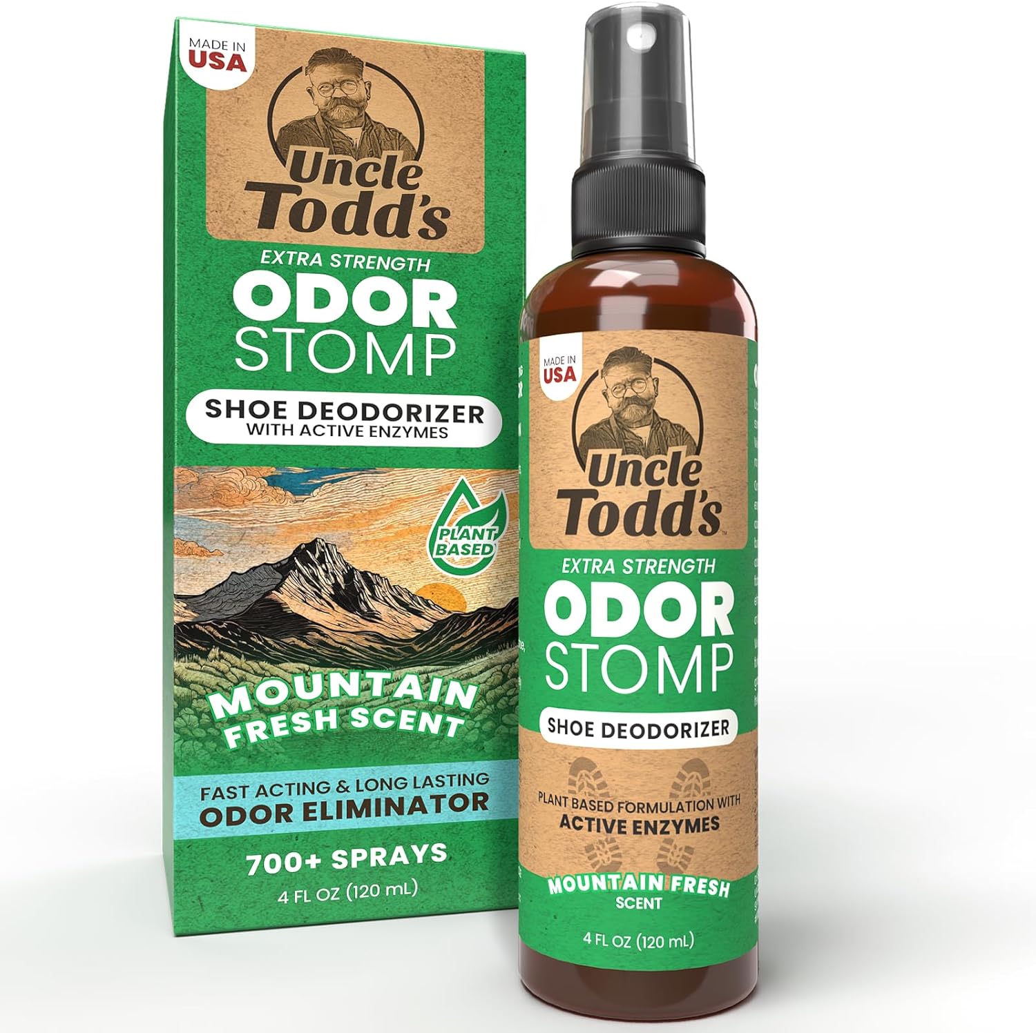 Uncle Todd's Odor Stomp Shoe Deodorizer - Proven & Powerful Enzyme Formula for Odor Elimination in All Footwear (Mountain Fresh)